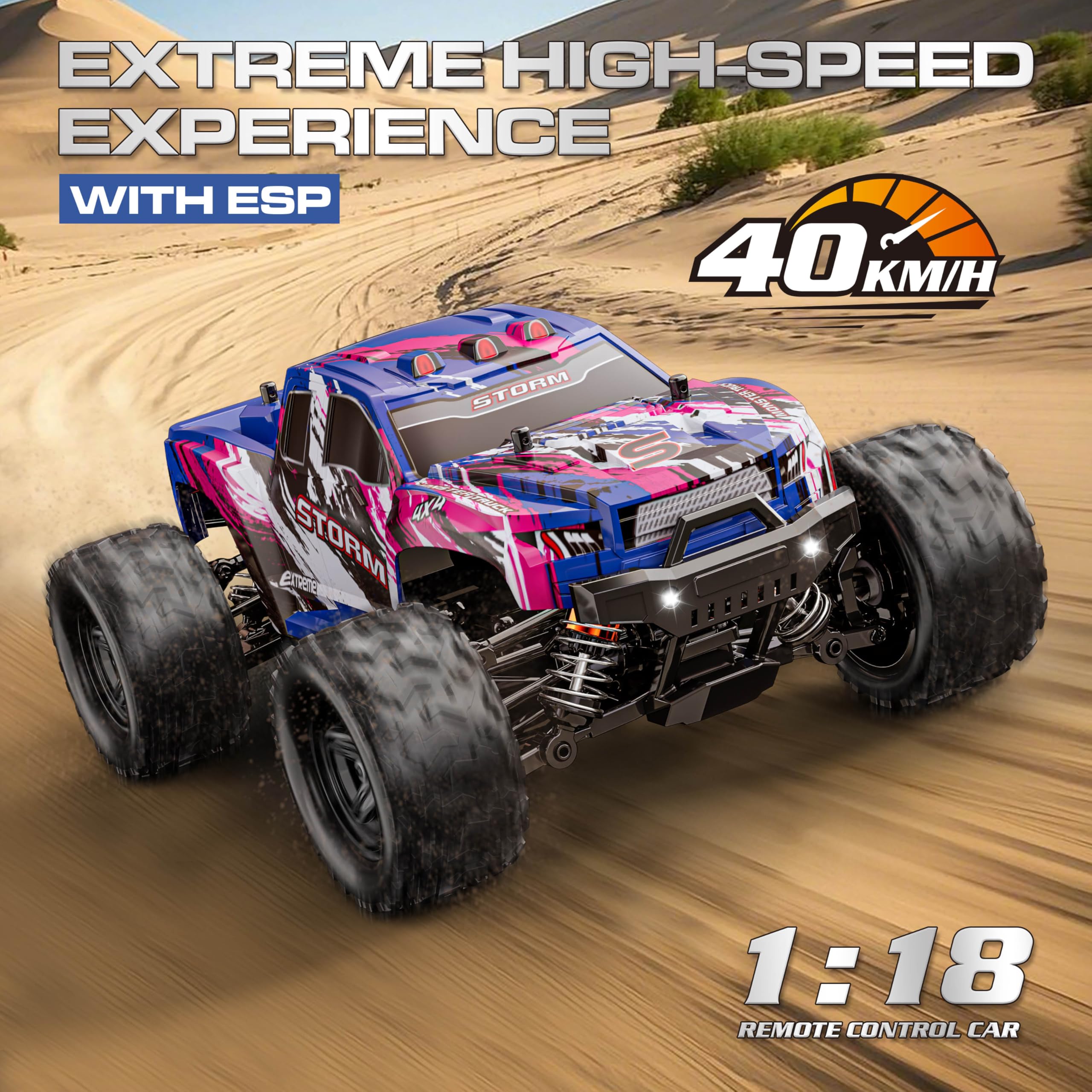 Macchina Telecomandata Professionale 1:18 per Adulti e Ragazzi, RC Car 4WD Fuoristrada Veloce 40 km/h con 2 Batterie Ricaricabili, Macchina Radiocomandata Compatta Entry-Level per Uso Esterno