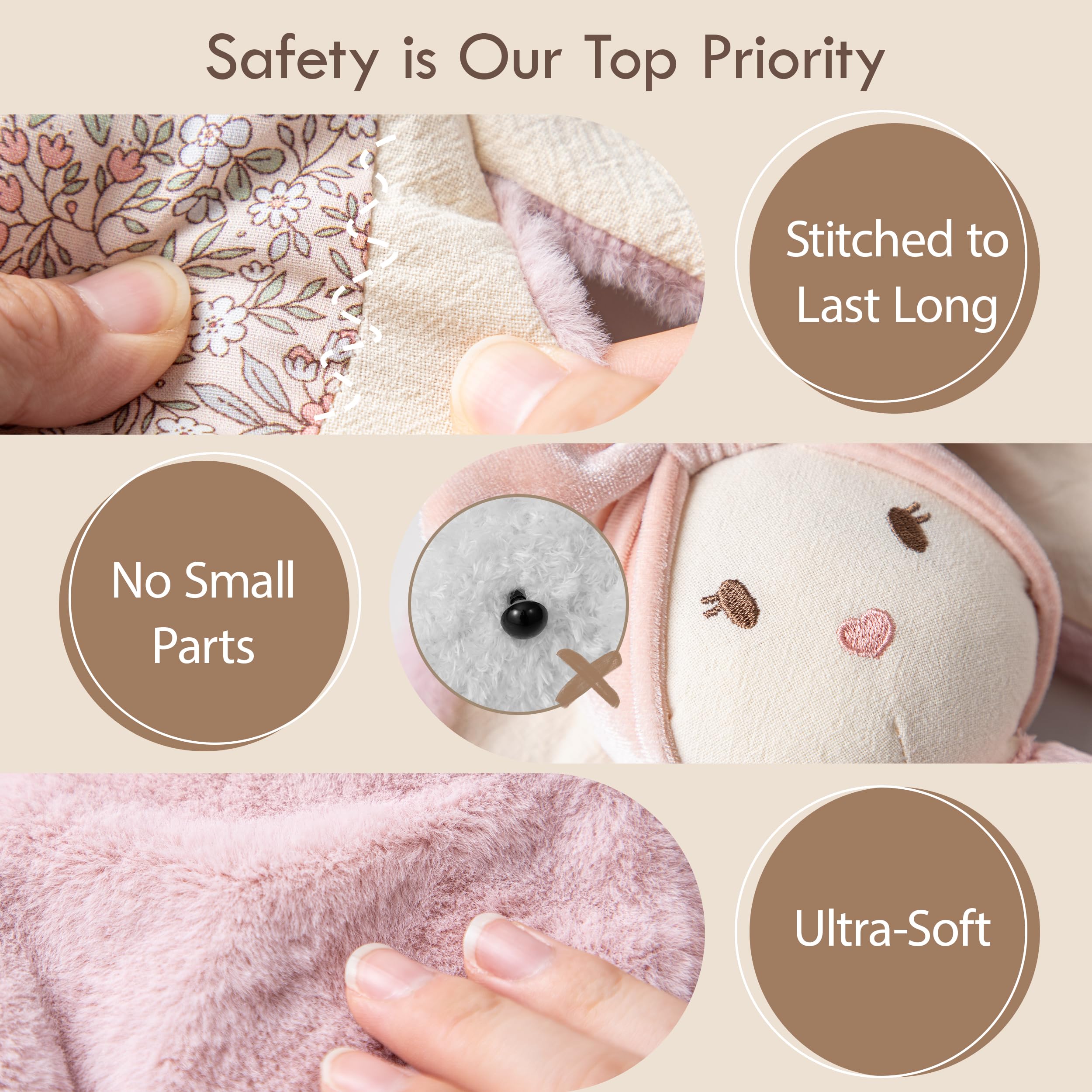 Moonkie Schmusetuch Baby Hase mit Silikon Beißring | 3-in-1 Superweich Schnuffeltuch | Beruhigender Komfort | Linderung beim Zahnen | Sensorisches Spiel | Babygeschenke Mädchen ab 0+ Monaten