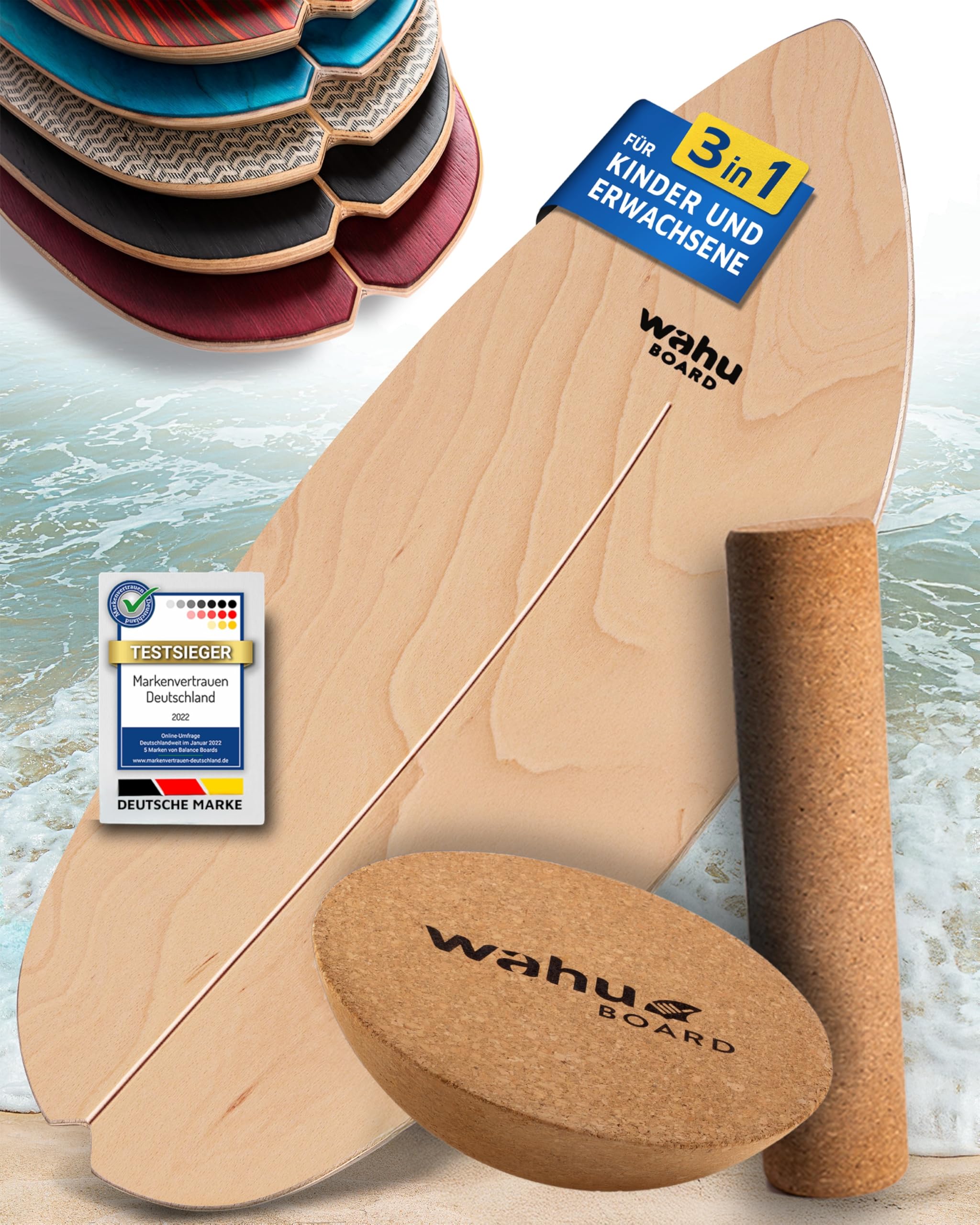 WAHU Board (fai da te) – Balance Board avanzato con forma unica rocker con rullo – Balance Board (100% legno) | Balance Board in legno | 100% divertimento garantito