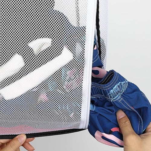 Miniatura 7 de coastal rose Cesta de lavandería grande para colgar, cesta de malla sobre la puerta con cremallera para organizador de ropa sucia, cesta plegable