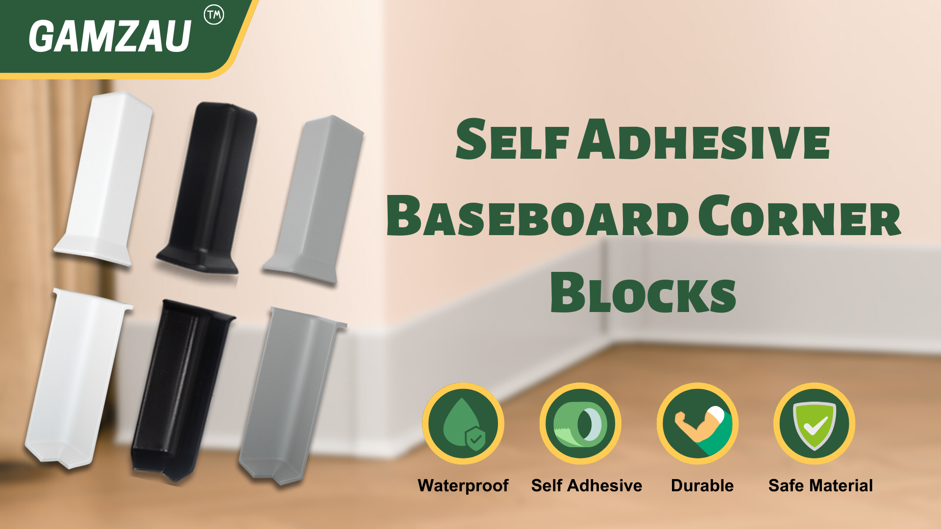 BOUNDARIES / 4枚セット GAMZAU Baseboard Corner Blocks 4inch Width, Self Adhesive 3 Inner