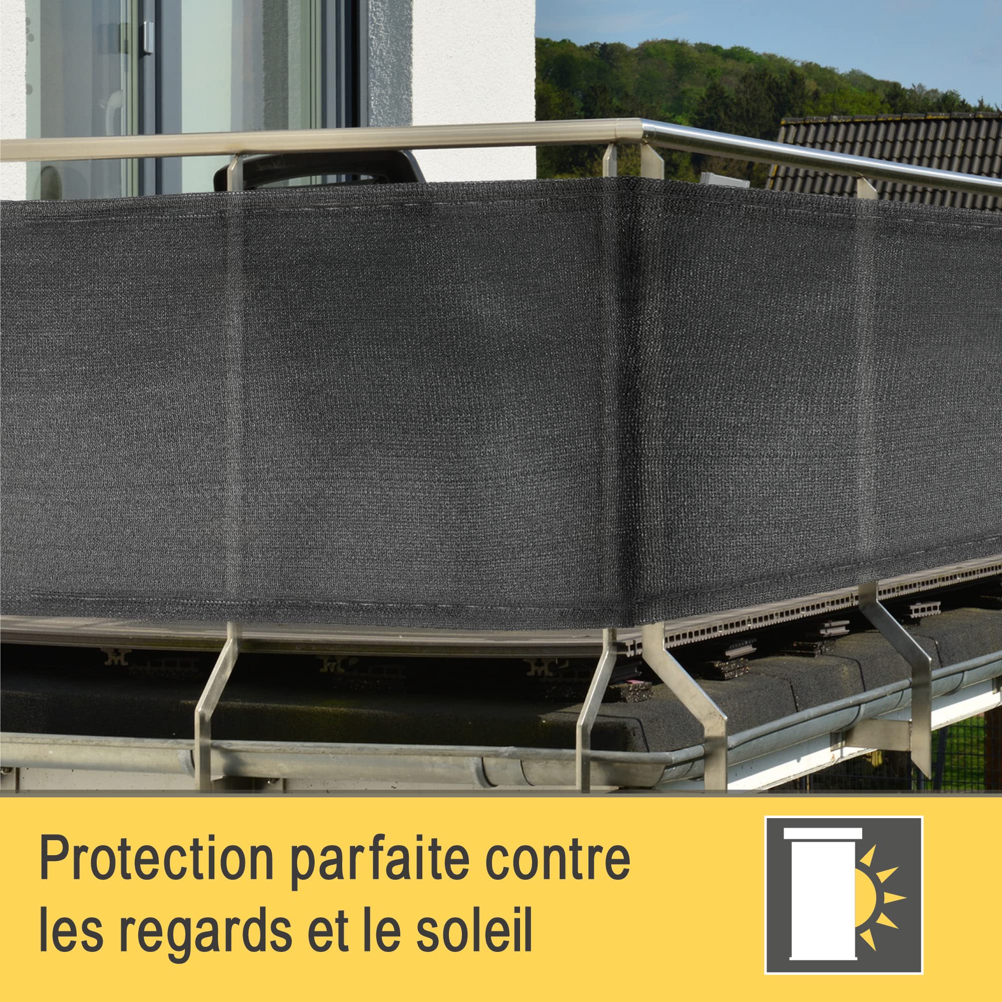 Sol Royal Brise Vue Filet Tissu d'ombrage HDPE Protection UV Solaire Opaque | 25x1,8m gris opaque pare soleil ombrageant attache câbles fixation facile Clôture Jardin voile brise-vue balcon SG80