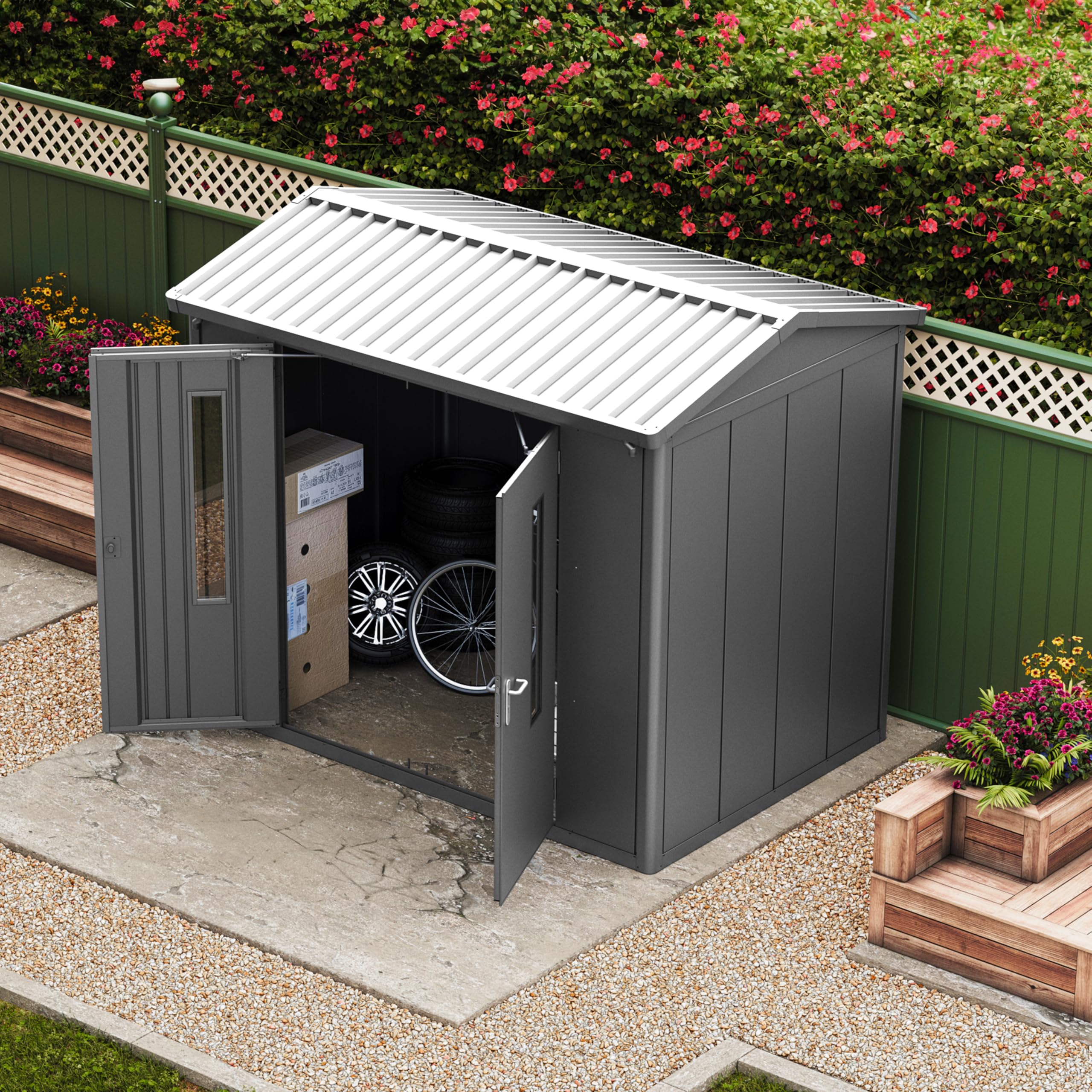 GFP Primeyard Caseta de jardín metálica 263x180x231 cm Cobertizo Exterior Antracita