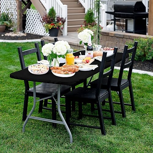 Miniatura 7 de Shamrock Home Mantel ajustable de poliéster de 6 pies, mantel rectangular elástico, mantel para mesas de 6 pies, funda de mesa de picnic para