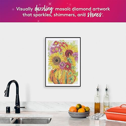 Miniatura 5 de DIAMOND ART CLUB - Juego de pintura con diamantes, lienzo de Calabaza con girasoles, lienzo redondo 5D para principiantes, divertidas manualidades