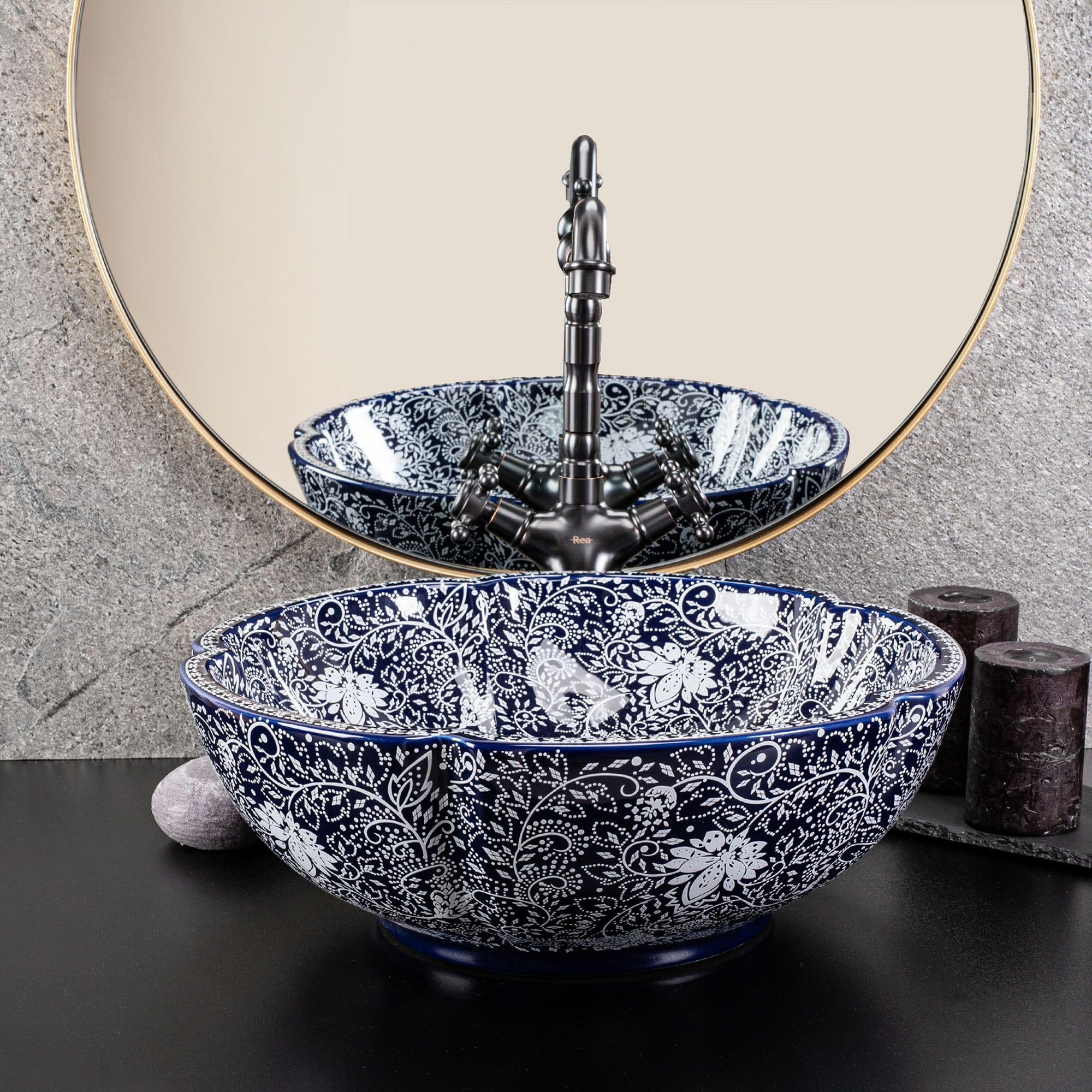 Rea, Ceramiczna Umywalka Nablatowa Sevilla, Niebieska, 42,5 X 42,5 X 15 Cm