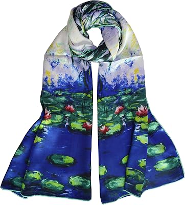 YSSP, Monet Nympheas, Van Gogh and Claude Monets Paintings Fashion Silk Scarf Premium Shawl Wrap Art