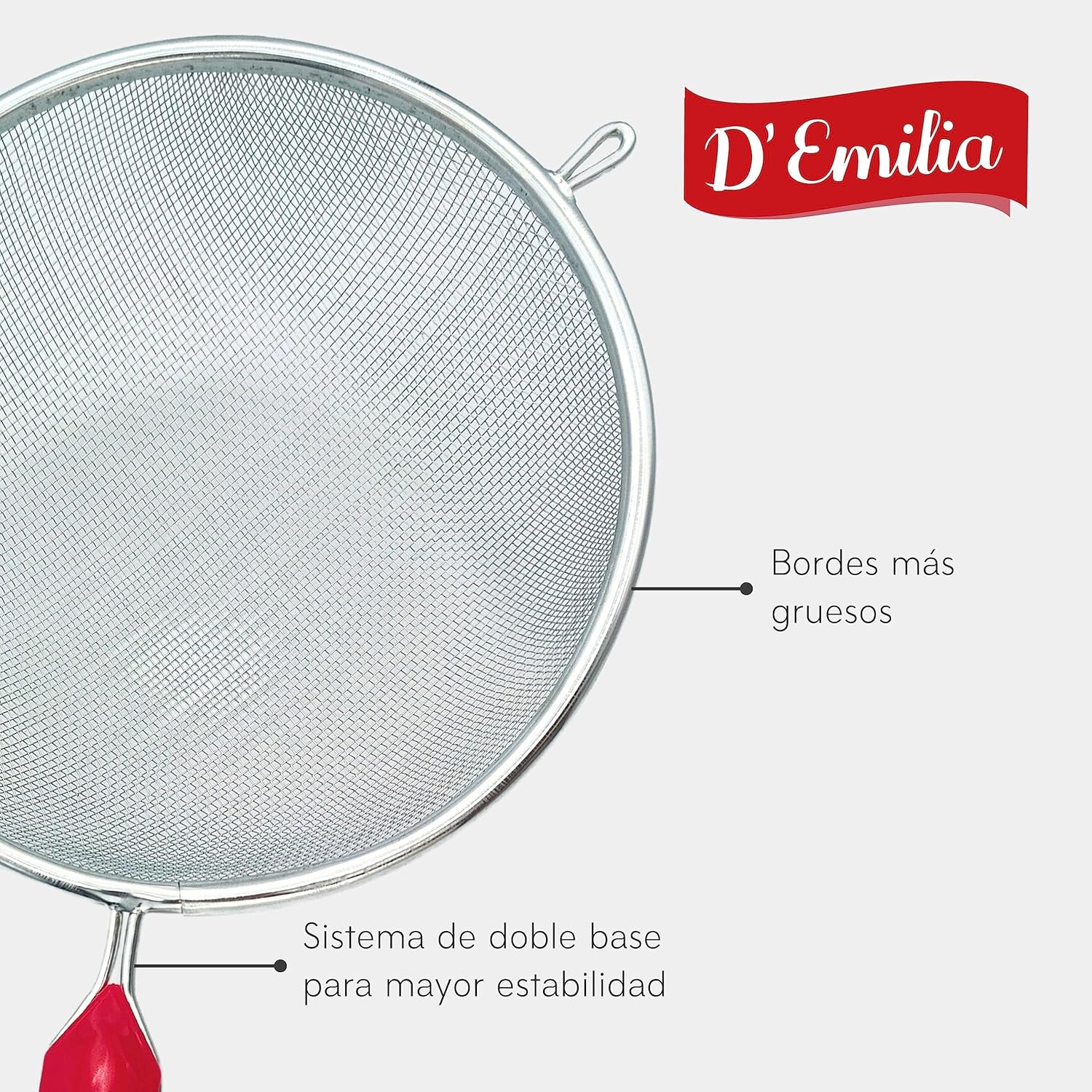 D'Emilia - Heavy Duty Steel Kitchen Strainer, Fine Mesh Food Drainer for Pasta, Vegetables, Flour Sieve with 3 Different Sizes (18cm)