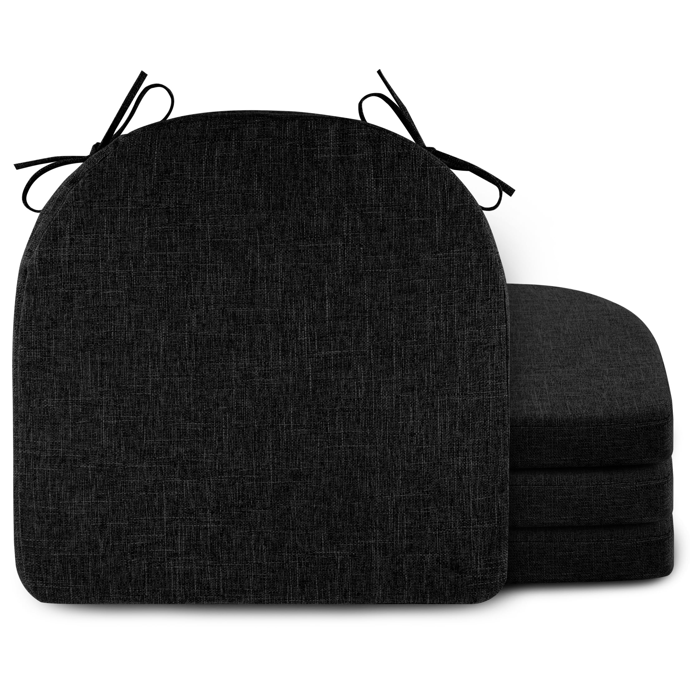 FlyGulls 4 Pack Seat Cushion Linen Chair Cushions for Dining Chairs with Ties Kitchen Chair Cushions Non Slip U Shape Chair Pads Black (45 * 45 * 5cm/17 * 17 * 2inch)