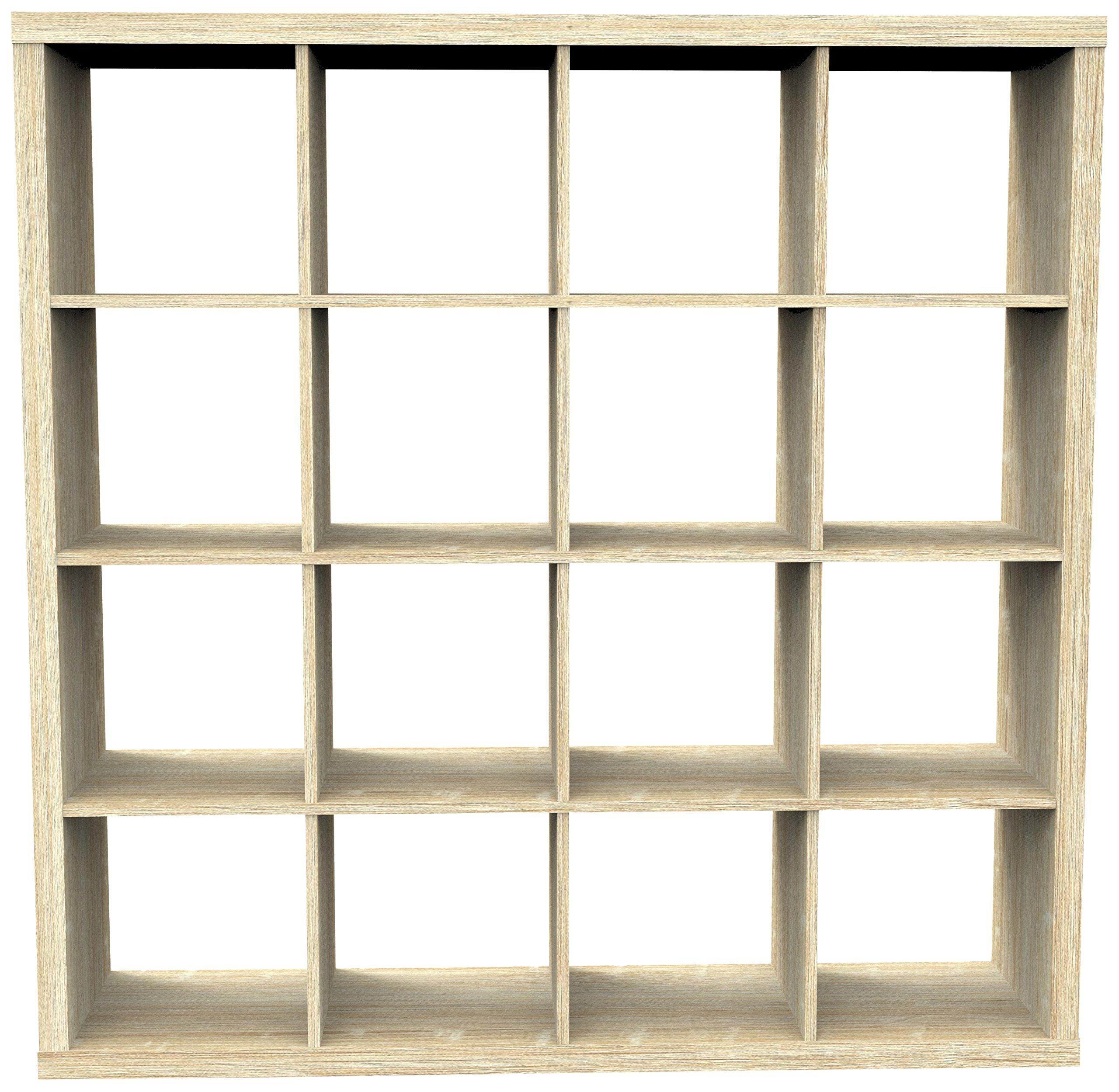 Furniture 247 4-Tier/16 Cube Shelving Unit, 150 x 150 x 39cm, Light Brown Oak-Effect