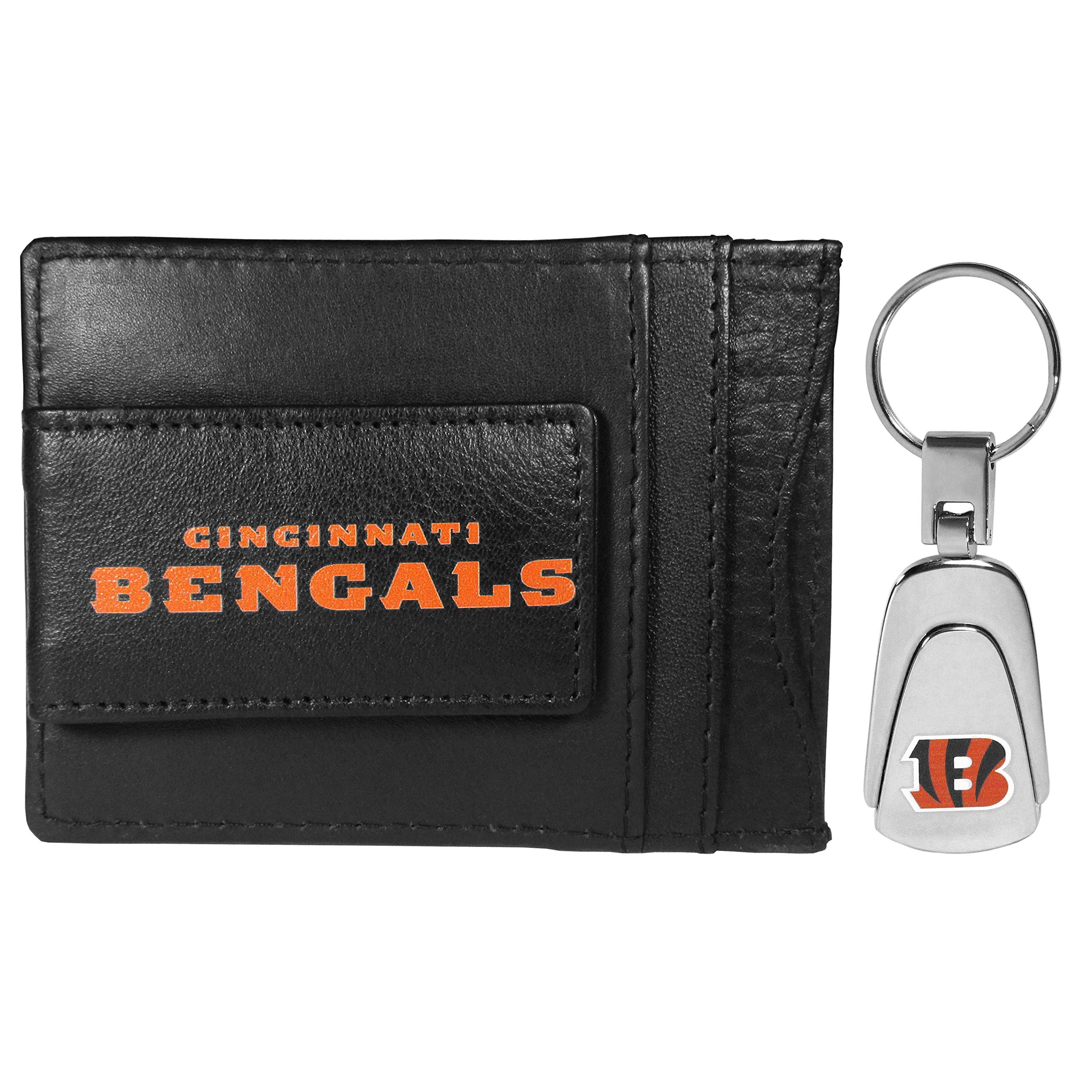 Siskiyou Sports NFL Cincinnati Bengals Unisex Leather Cash & Cardholder & Steel Key Chain, Black, One Size