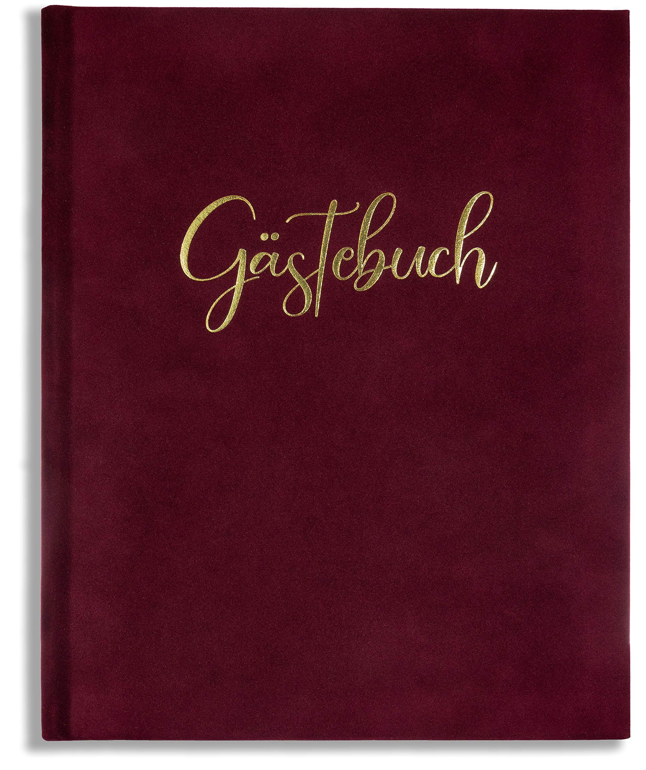 Gästebuch aus Samt in Bordeaux Weinrot zur Hochzeit, Taufe, Geburtstag, Konfirmation, Ferienwohnung, UVM. 23x18 cm, 124 Seiten