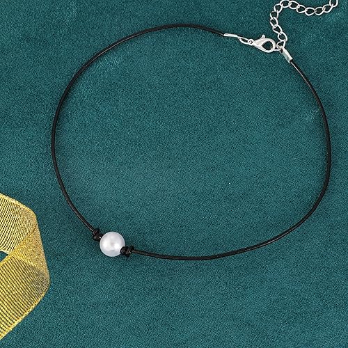Miniatura 8 de MJartoria Collar negro de la gargantilla de la perla del cordón de la PU de la perla del collar