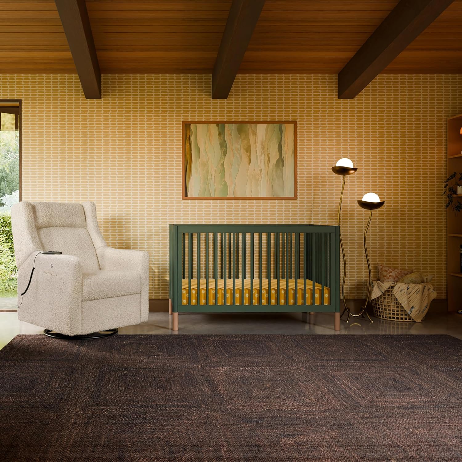 Babyletto Gelato 4-in-1 Convertible Crib with Toddler Bed Conversion in Forest Green with Vegan Blonde Leather Feet, Greenguard Gold Certified