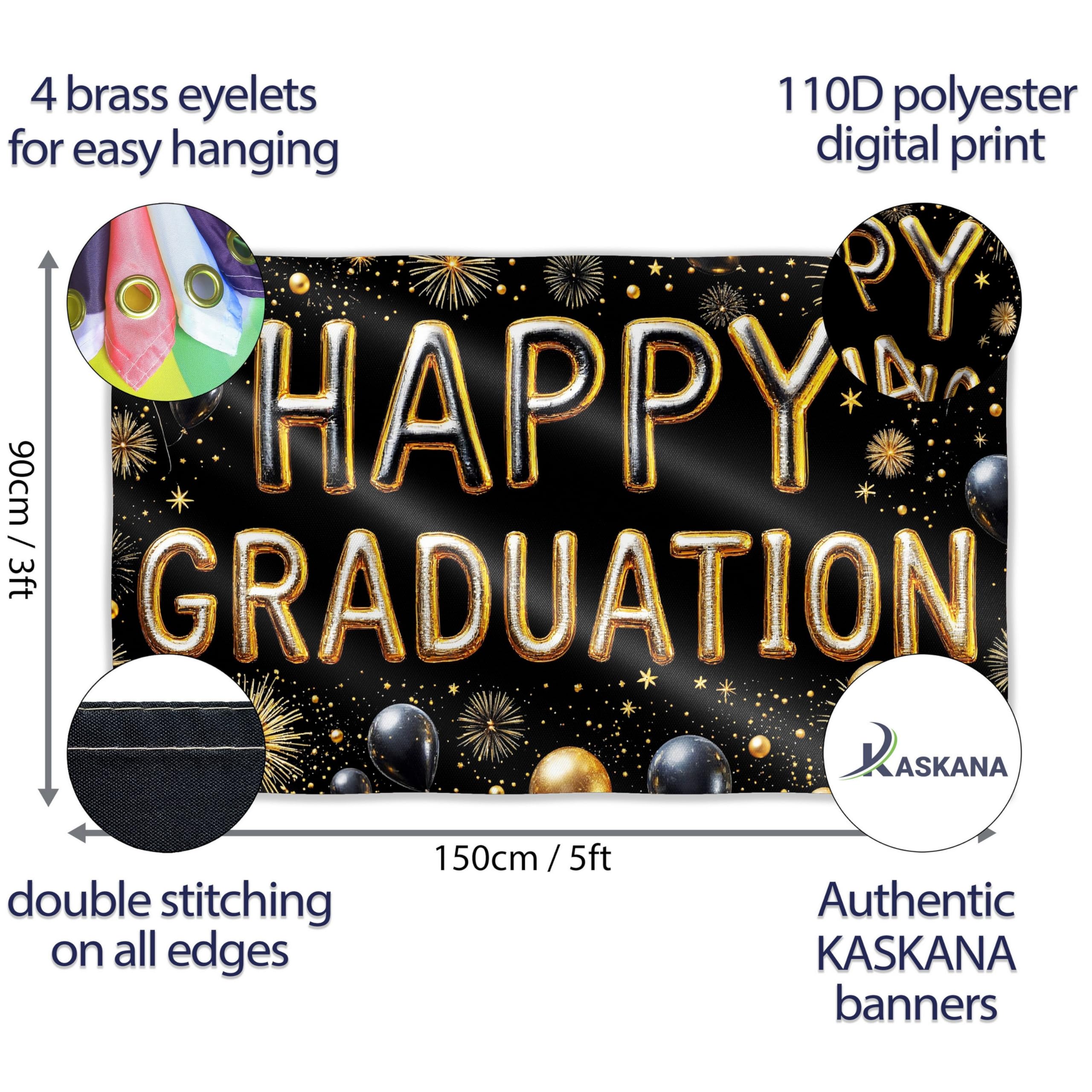 Congratulations Banner - Graduation Decorations 5x3ft - Well Done Banner - We Are So Proud of You - You Did It (Black and Gold) - Image 2