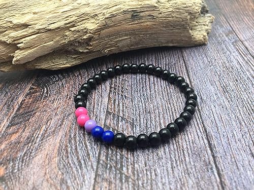 Miniatura 2 de Bisexual Bead Bracelet, Pink Lavender Blue and Black Acrylic Beads, LGB LGBT LGBTQIA+ Pride Awareness : Size S/M 7 inches, Bi Gay Flag Colors