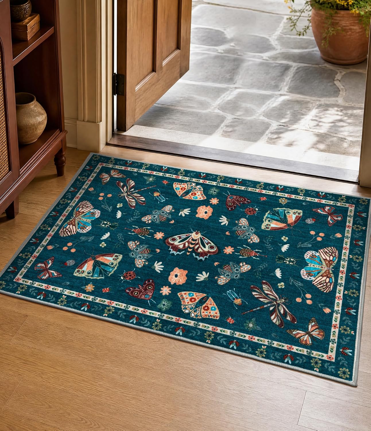 2x3 Kitchen Rugs Non Slip Washable, Blue Indoor Door Mats for Entryway