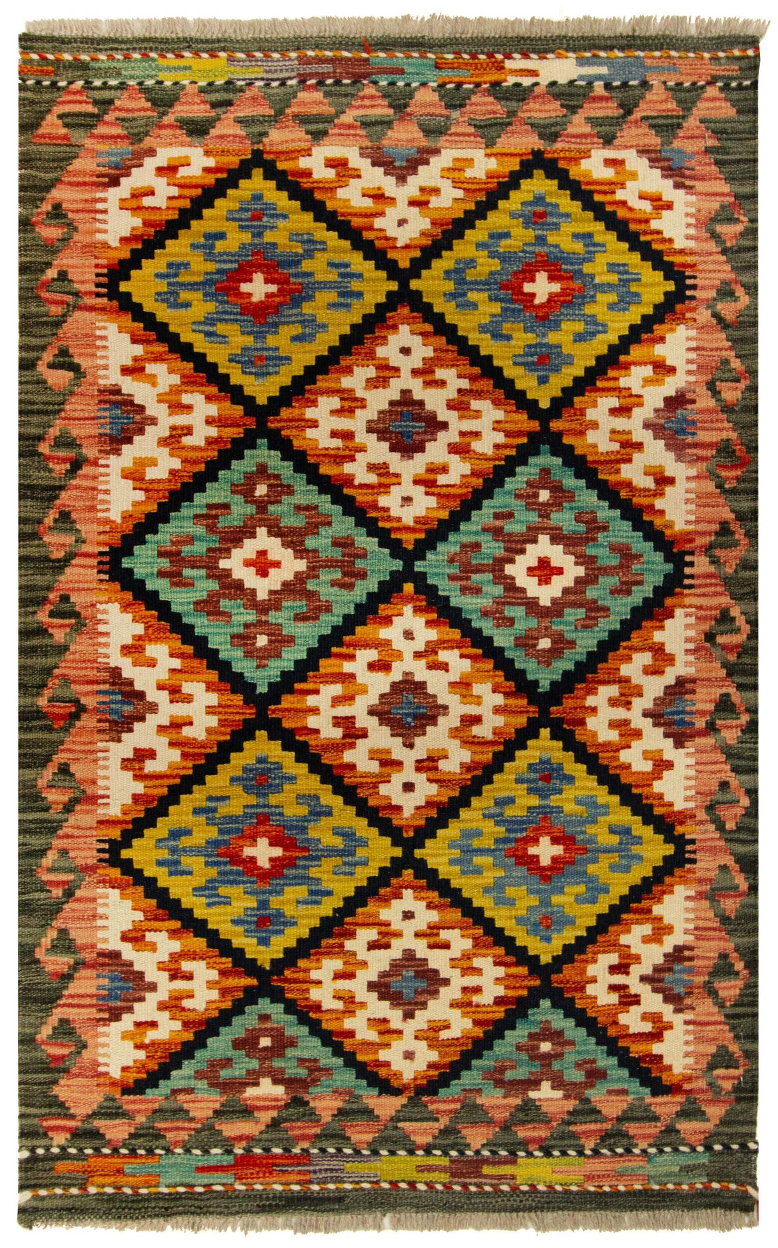 Kilim Tapis 100 % laine 126 x 80 cm, fait à la main, pièce unique de style Herat Boho multicolore, tissage plat, tapis d'entrée et chambre