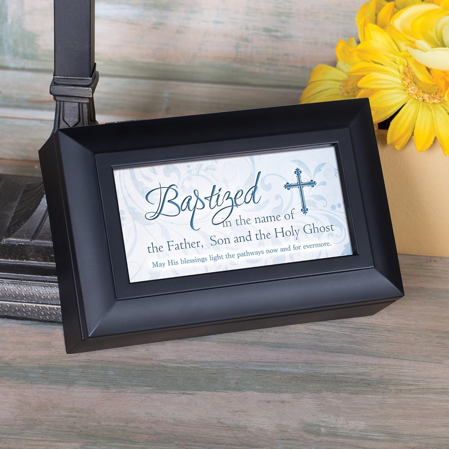 Cottage Garden Father Son Holy Ghost Blessing Matte Black Jewelry Music Box Plays Amazing Grace