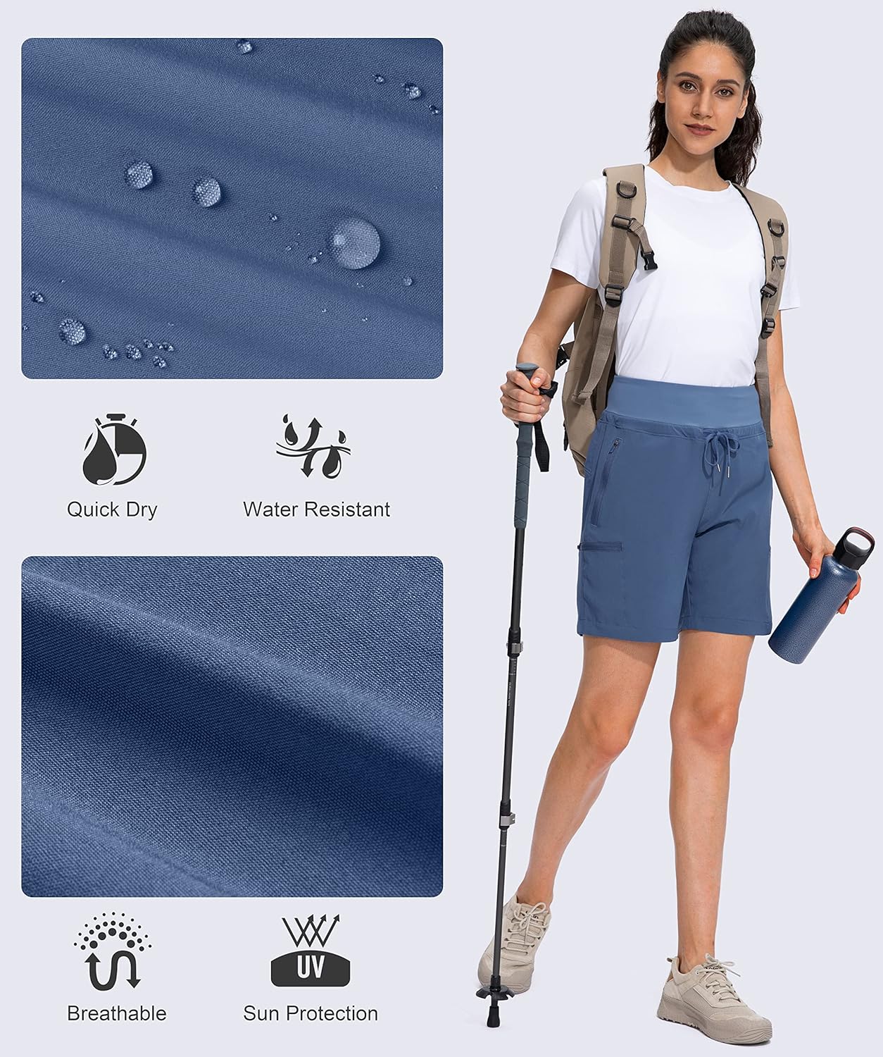 Obla Women's Hiking Cargo Shorts Zipper Pockets Soft High Waisted Quick Dry 7 Inch Long Shorts for Women Golf Athletic Summer - Image 6