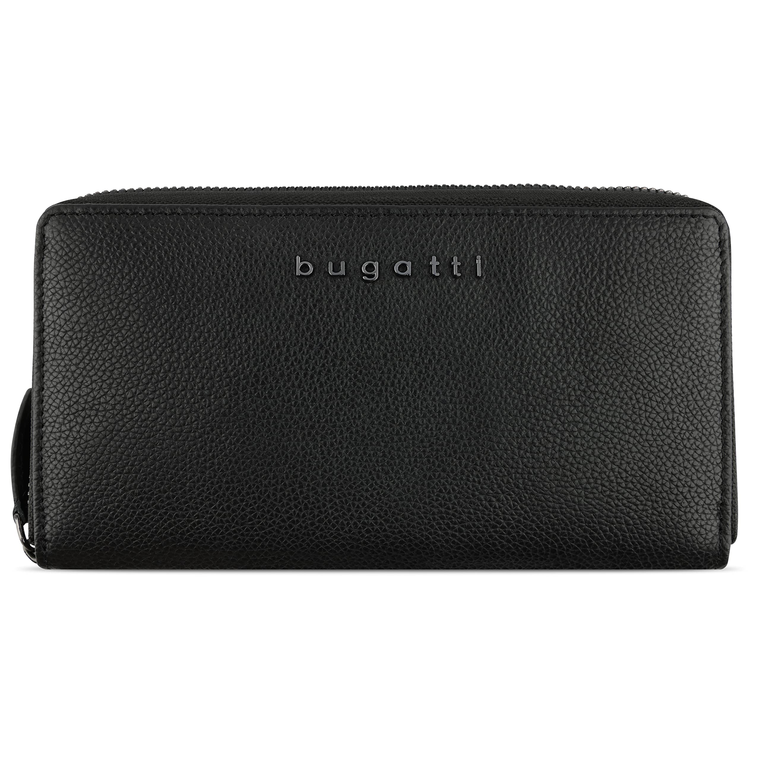 Bugatti Bella Leder Geldbörse im Langformat mit RFID-Schutz in schwarz | 18 Kartenfächer, Münzfach, Rundum-Reißverschluss