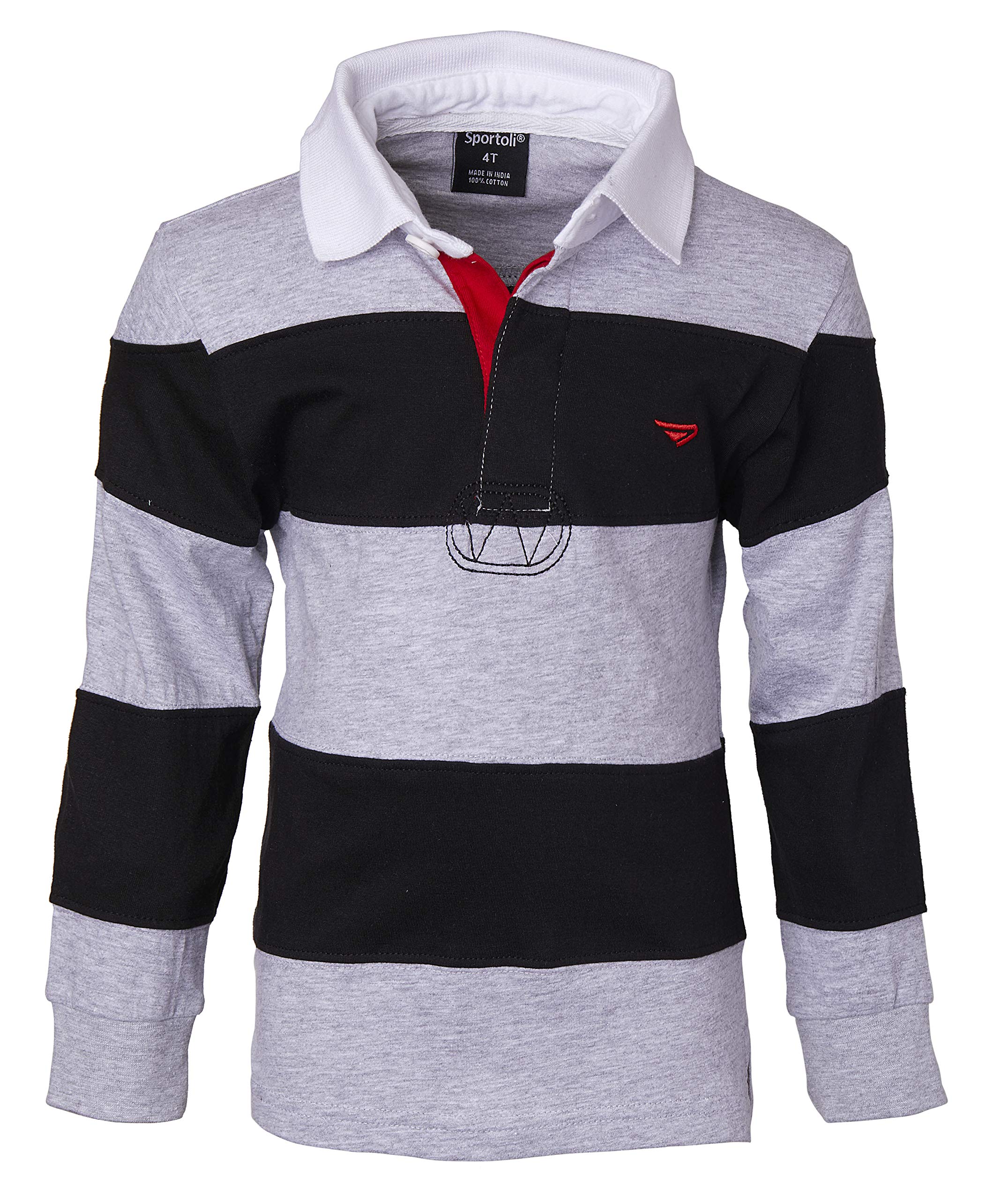Sportoli Boys Cotton Wide Striped Long Sleeve Polo Rugby Shirt