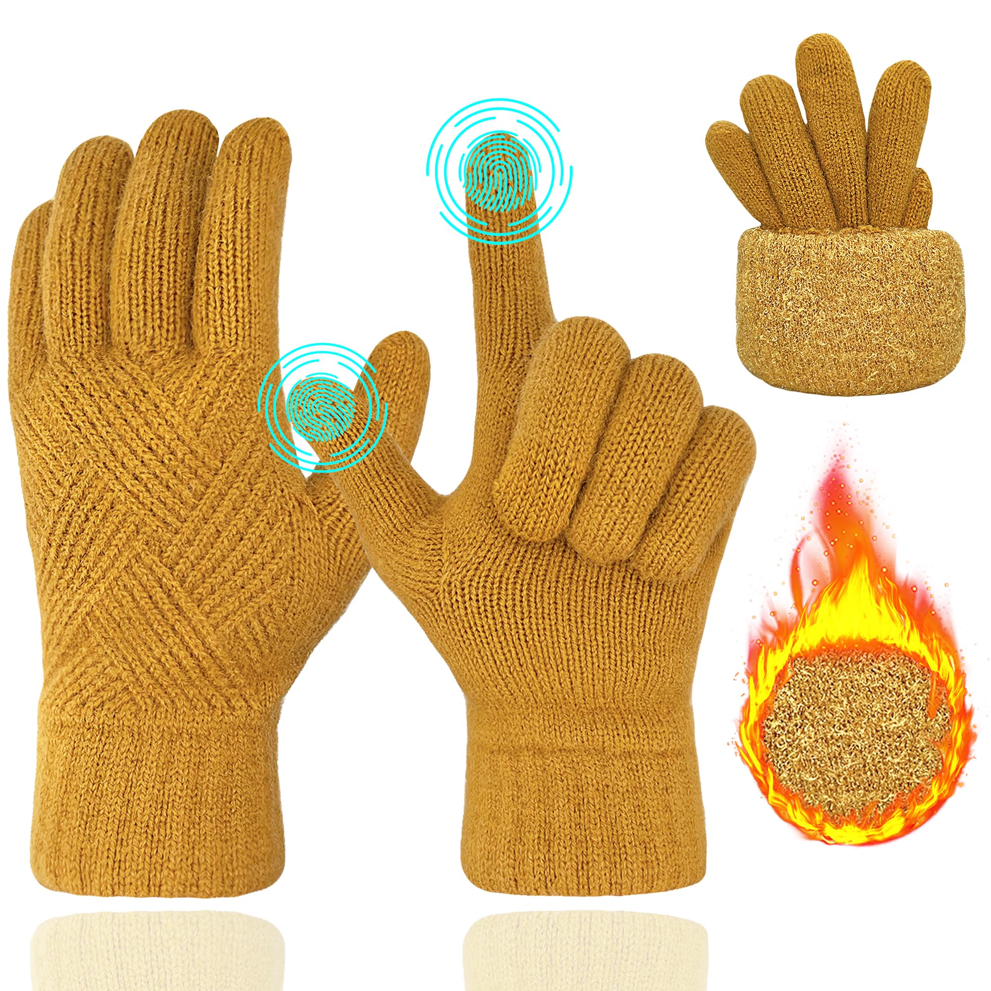 Svanco Warme touchscreen-handschoenen voor de winter, dubbele fleece, thermisch met warme pluisjes, gevoerd voor dames en heren, winddicht, antislip voor hardlopen, fietsen, met elastische manchet