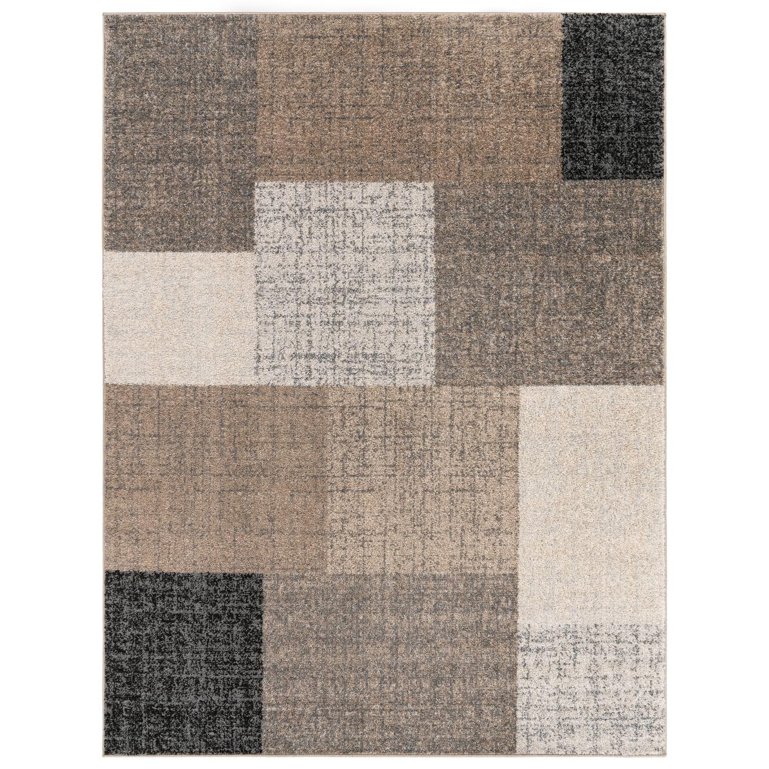 Tappeto Soggiorno Moderno 140x200 Cm - Pelo Corto Grigio Motivo Geometrico Vintage