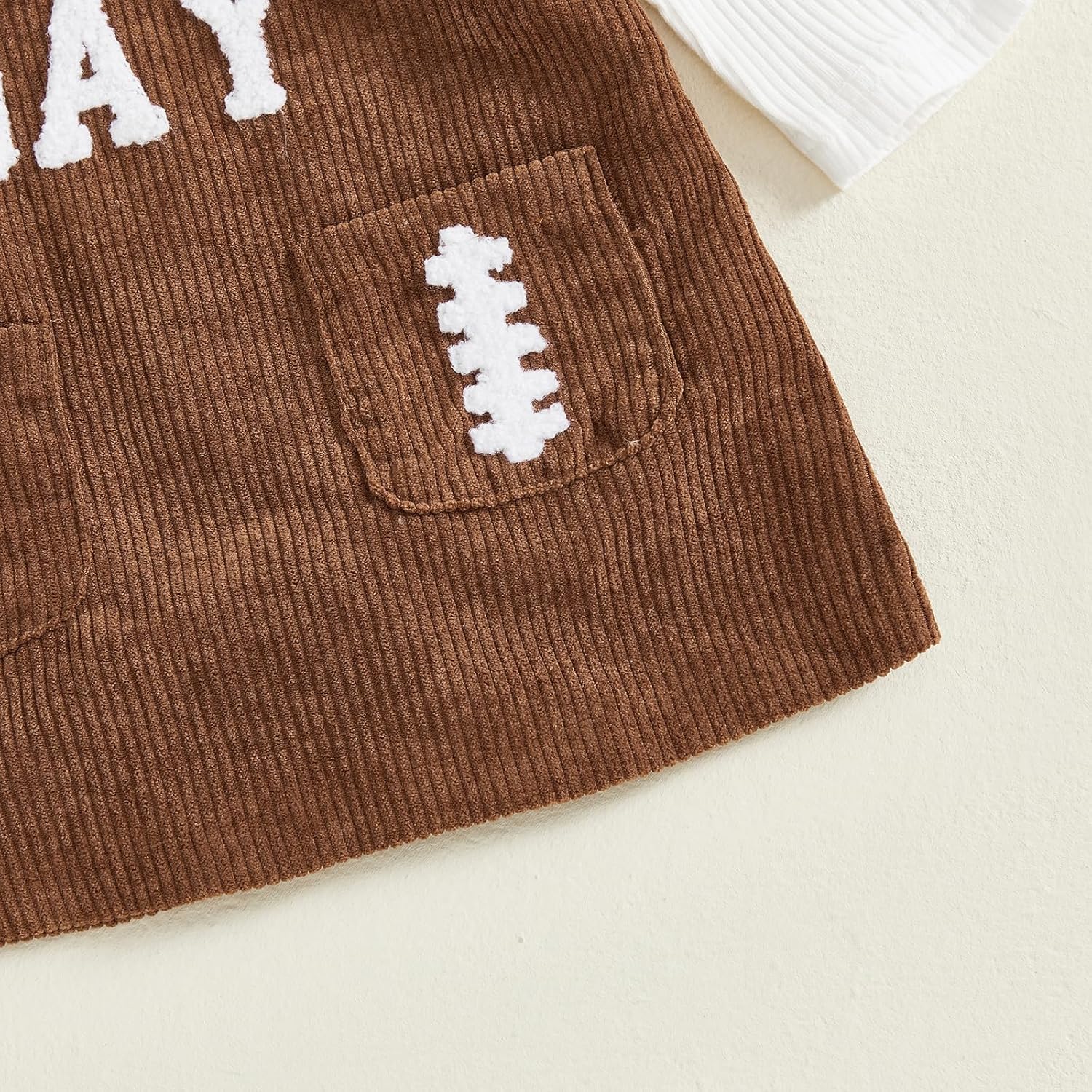 Baby Girl Football Outfit Game Day Long Sleeve Knit Romper Rugby Sleeveless Overall Dress 3Pcs Cute Fall Clothes (Khaki, 0-3 Months) - Image 4