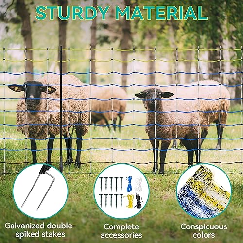 Miniatura 4 de Red eléctrica azul altamente visible, 49.6 pulgadas de alto x 164 pies de largo, redes portátiles de malla para cabras, ovejas, cerdos, perros,