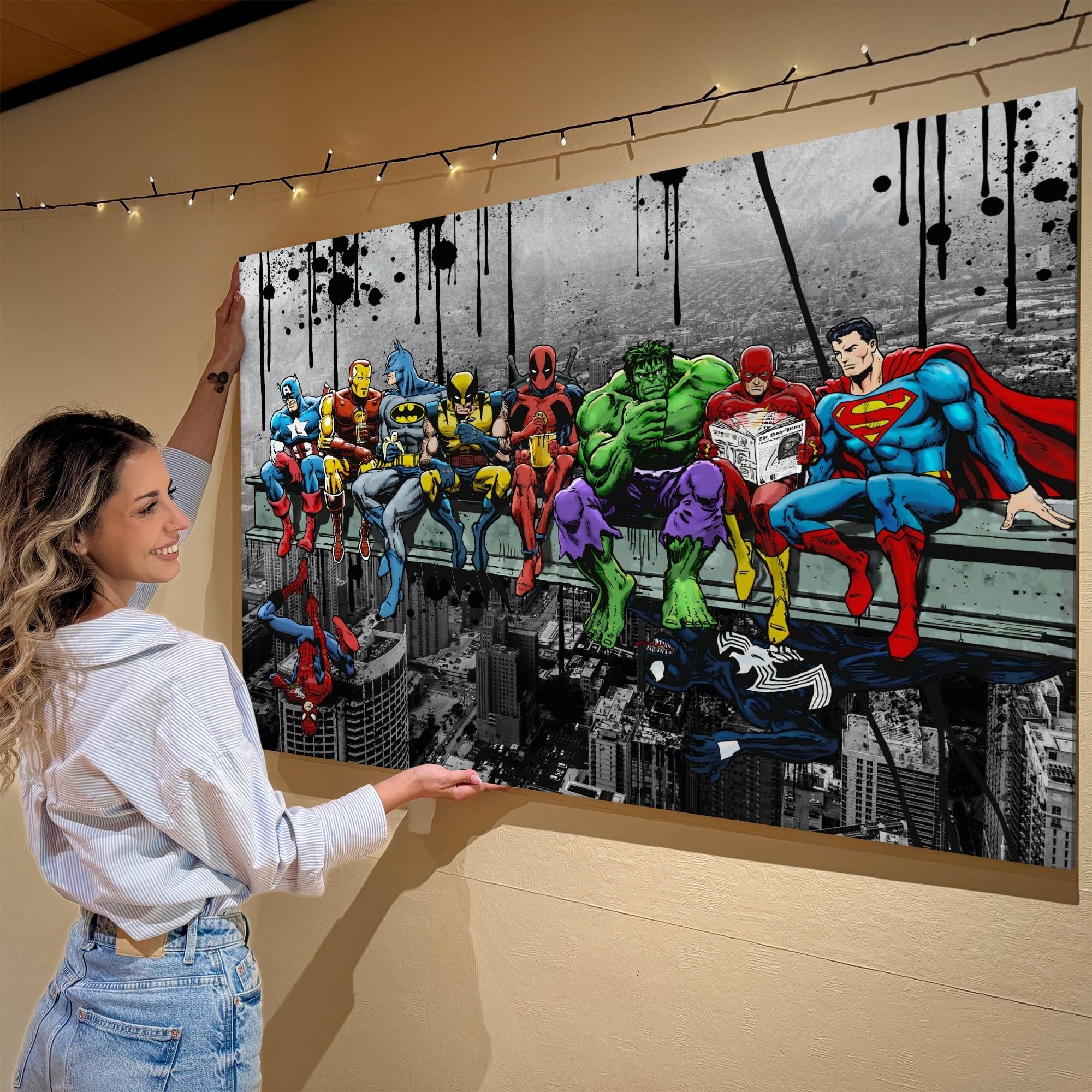Artmazing | Superhelden Bild Bunt | S-Art Bilder Modern | Leinwandbild XXL für Wohnzimmer | Wandbild Superhelden Deko | Buntes Poster für Wand