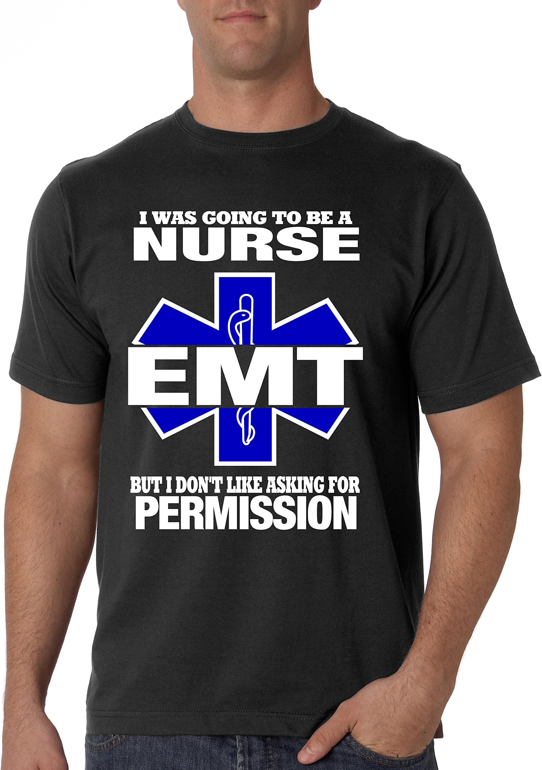 LOTEK Men's I Was Going To Be A Nurse But I Don't Like Asking For Permission T-Shirt Black (X-LARGE)