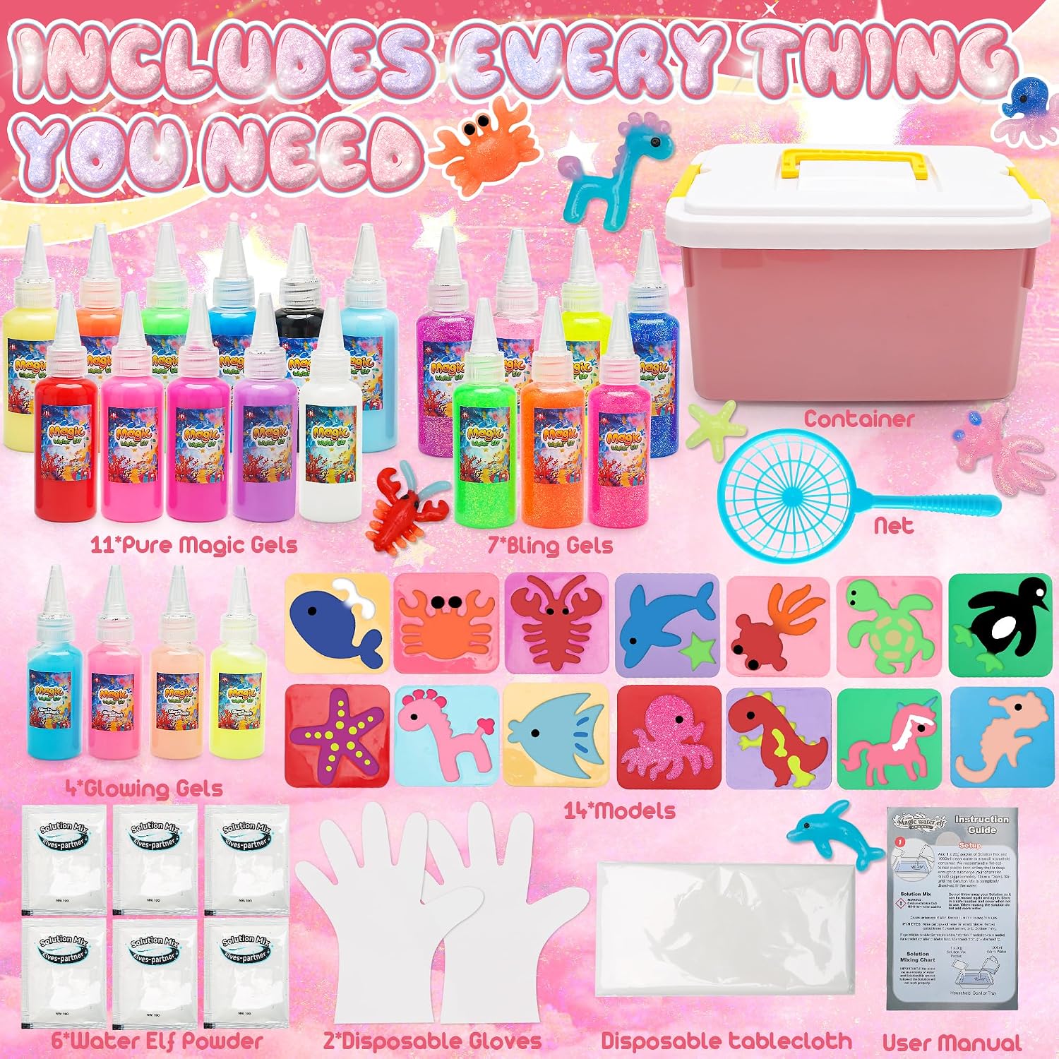  Magic Water Elf Toy Kit Gifts for Kids,Large Capacity Aqua Fairy Water Gel Kit for Kids with 22 Gels,Fun DIY Craft Kit,Squishy Maker,Make Your Own Squishies,Magic Water Pets thumbnail