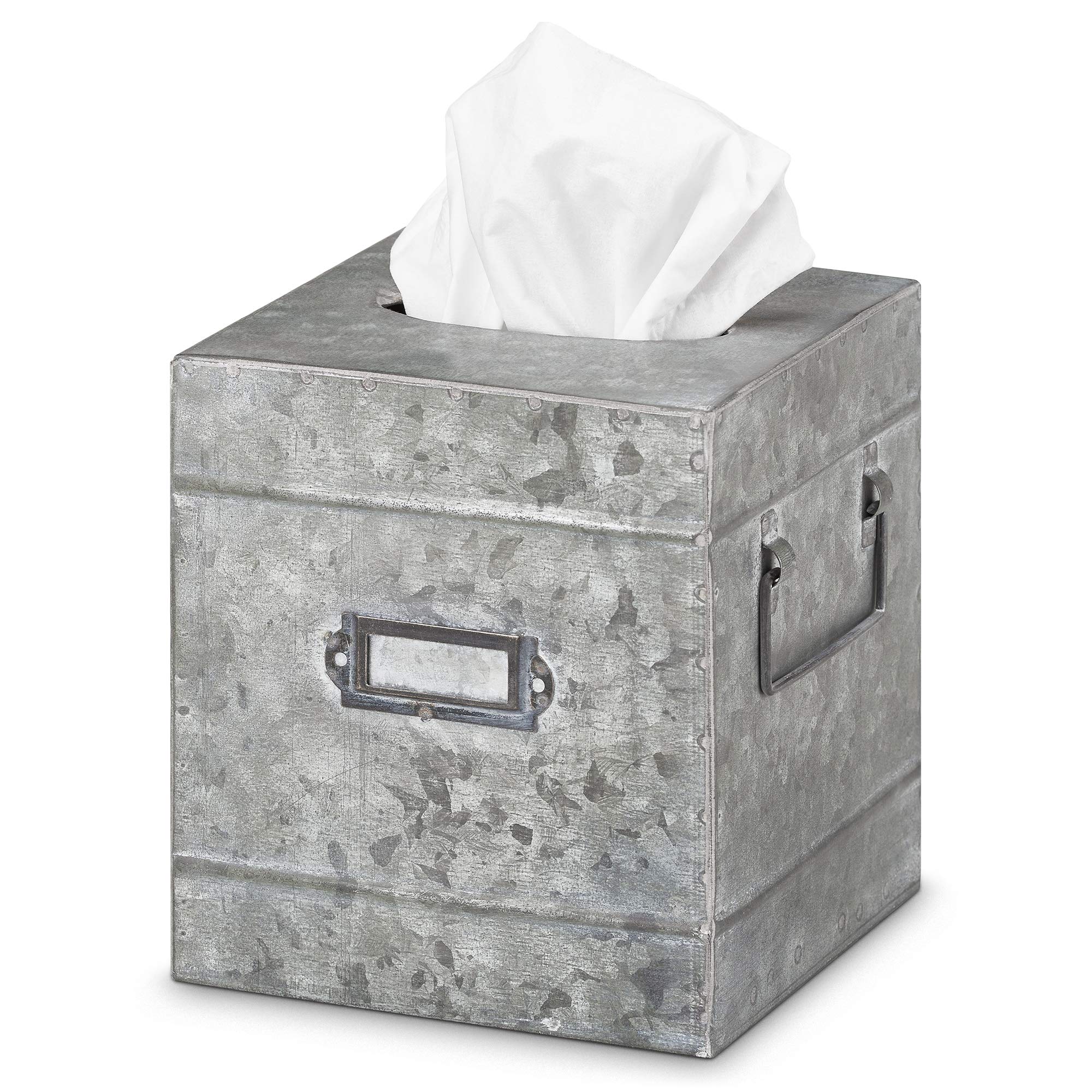 Barnyard Designs Rustic Galvanized Square Tissue Box Cover - Decorative Bathroom Facial Tissue Box Holder Farmhouse Country Decor 6” x 6”