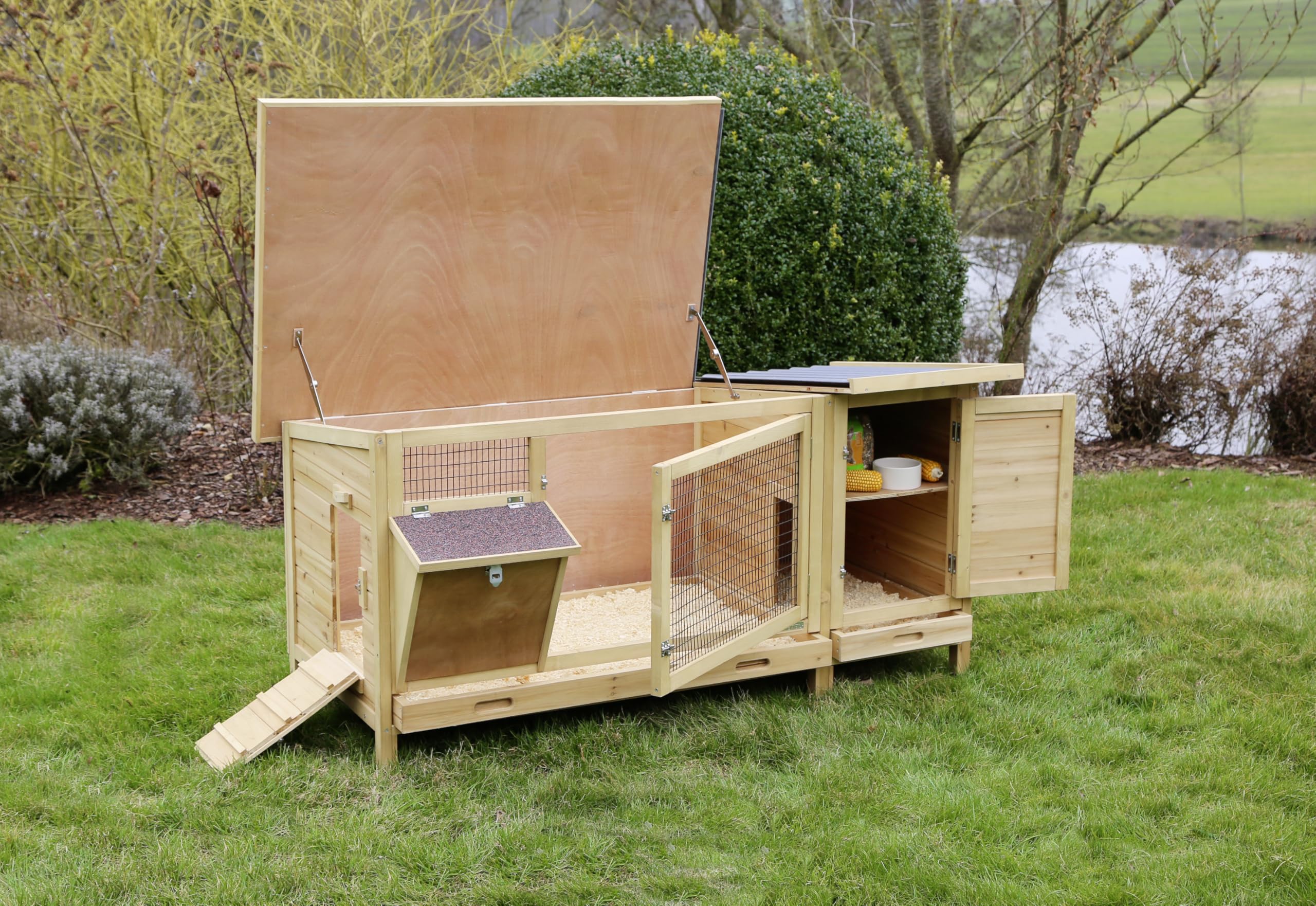 Kerbl Pet Kaninchenstall XXL Vario, Kleintierstall, 155x76x80cm, Holz, Metallgitter, Hasen, Kaninchen, Meerschweinchen, mit Heuraufe, wetterfestes Dach