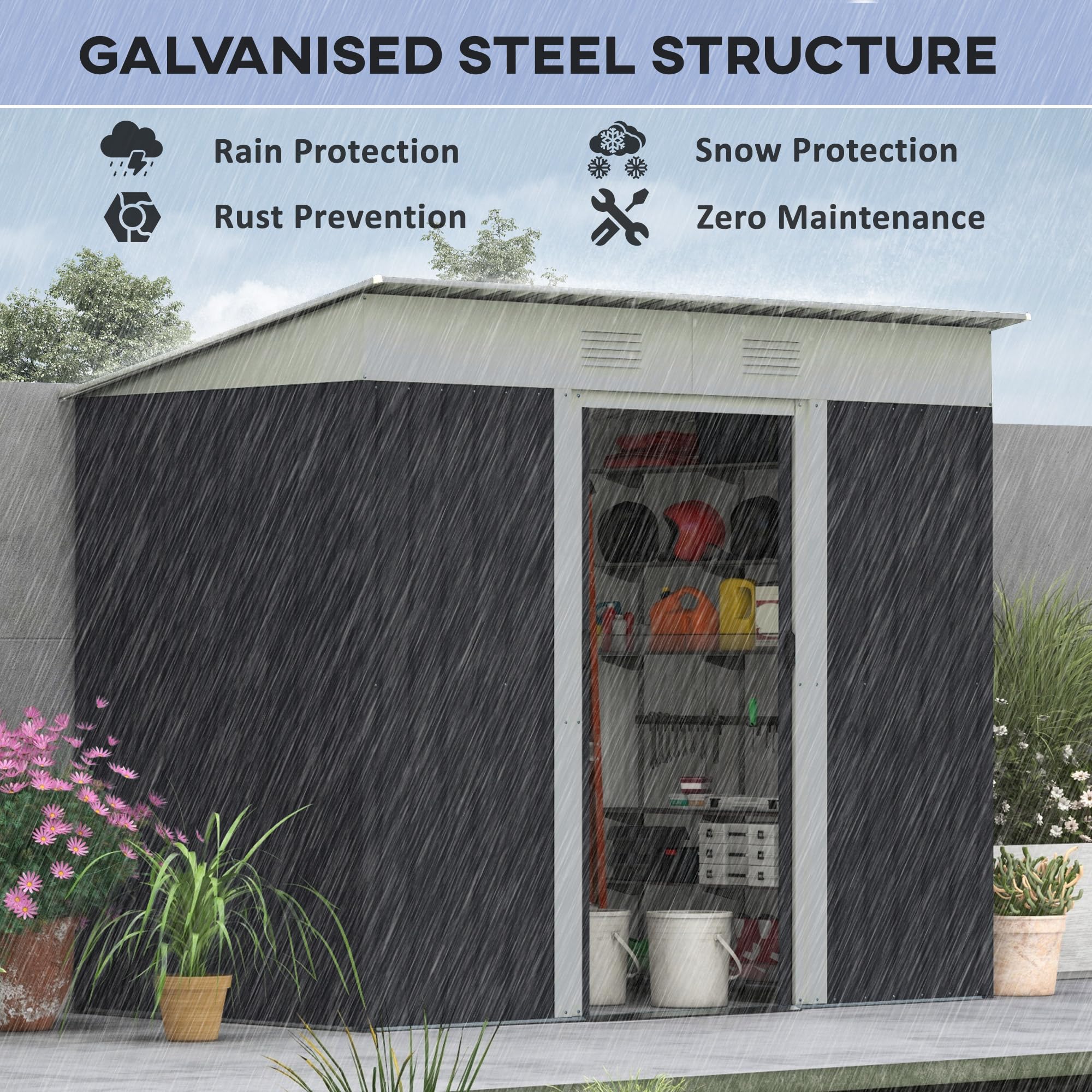 Outsunny 7' x 4' Outdoor Storage Shed, Metal Garden Tool Storage House Organizer with Lockable Sliding Doors and Vents for Backyard Patio Lawn, Charcoal Grey — view 3