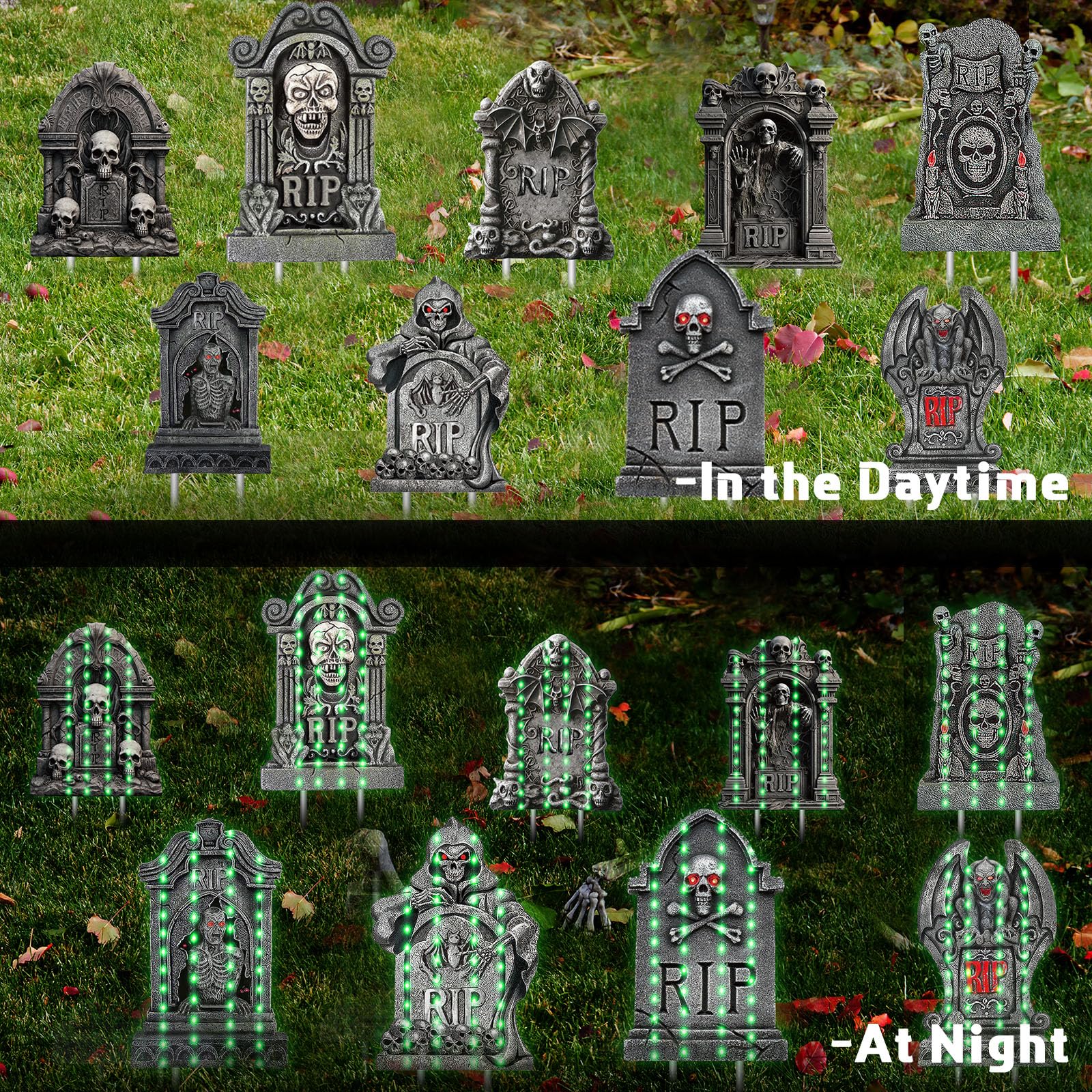 9-teiliges Halloween-Grabstein-Set Mit Pfählen – Gruselige Friedhofs-Deko Für Garten, Hof & Party