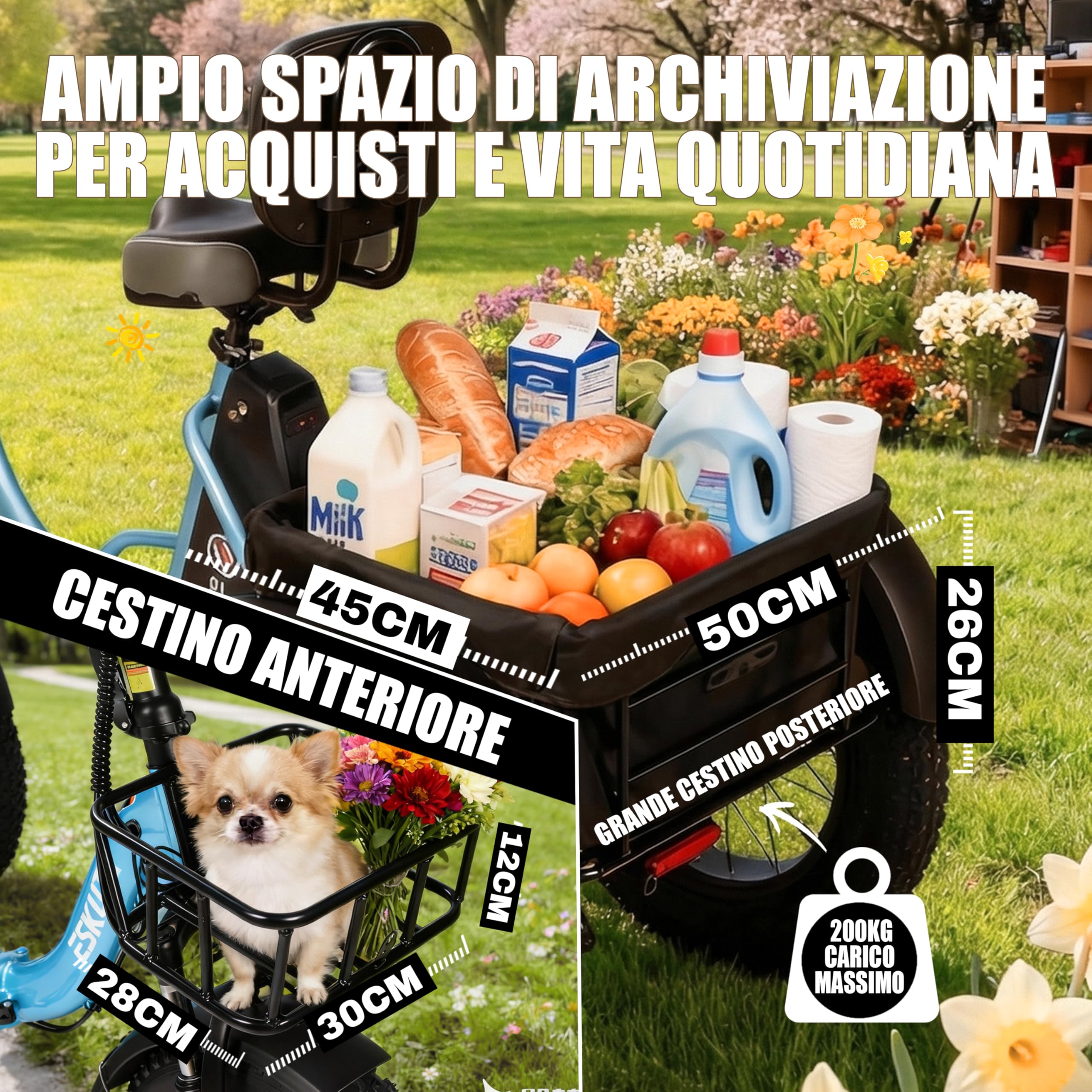 ESKUTE Triciclo Elettrico per Adulti T302 Pro, Fat Bike Elettrica 20×4.0 Pieghevole con Batteria Rimovibile 48V 20,8Ah, eBike a Tre Ruote con Motore 65Nm, Cambio 7 Velocità, Autonomia fino a 130 km