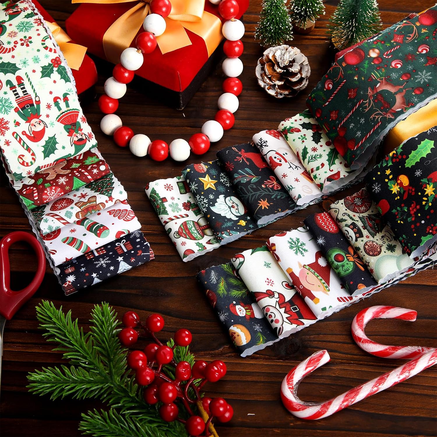 Ganeen 100 Pcs 2.56'' Christmas Elf Jelly Fabric Strip Roll for Quilting image 2