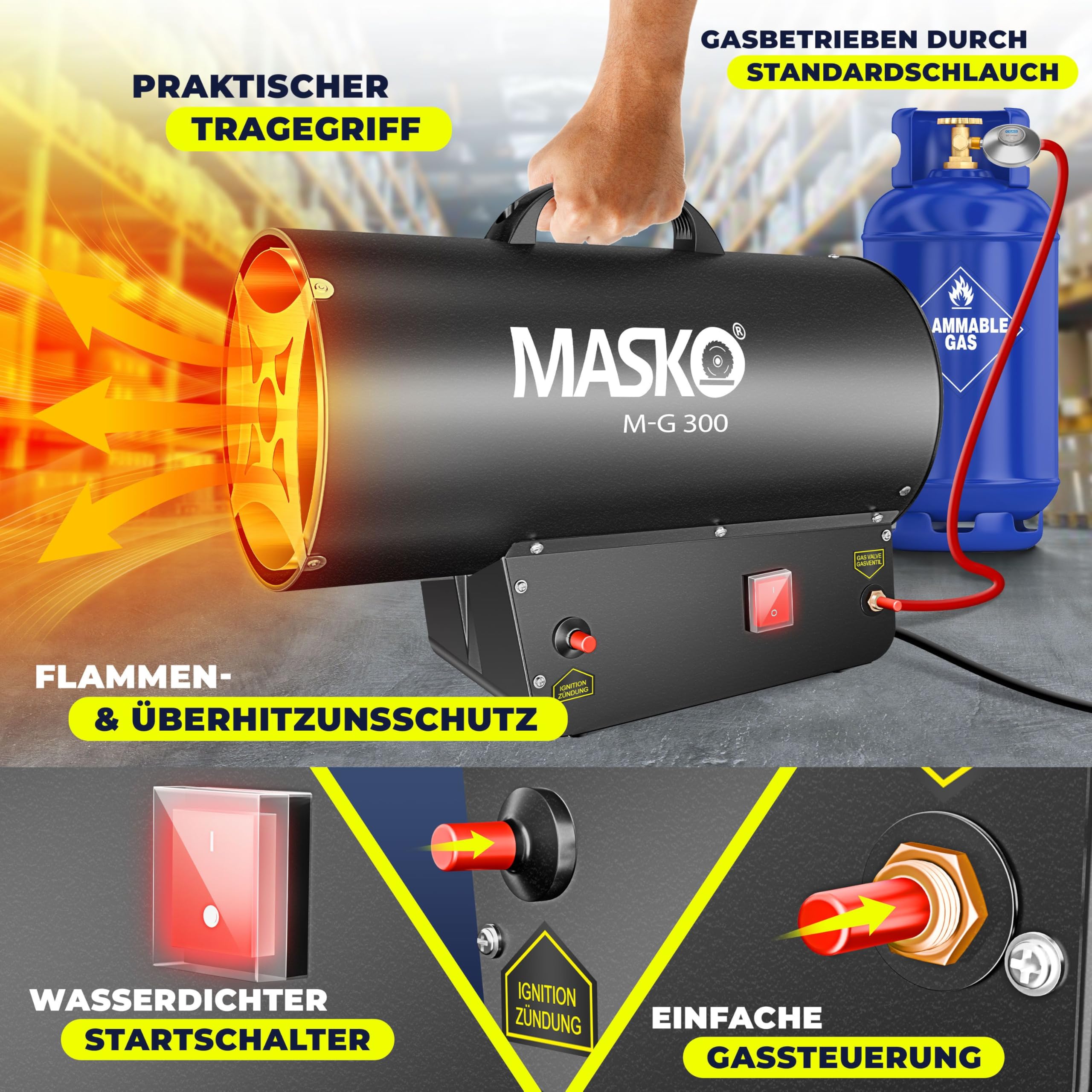 DAHTEC Chauffage D'appoint Gaz 30-50 KW Puissance Réglable