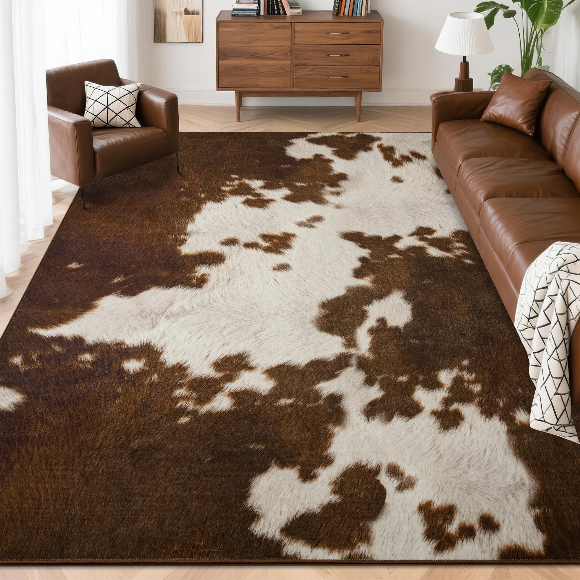 Foxmas Area Rugs for Living Room, 5x7 Machine Washable Cow Print Rug, Non-Slip Low Pile Indoor Floor Rug, Carpet for Bedroom Dining Room Laundry Room Kitchen Home Office