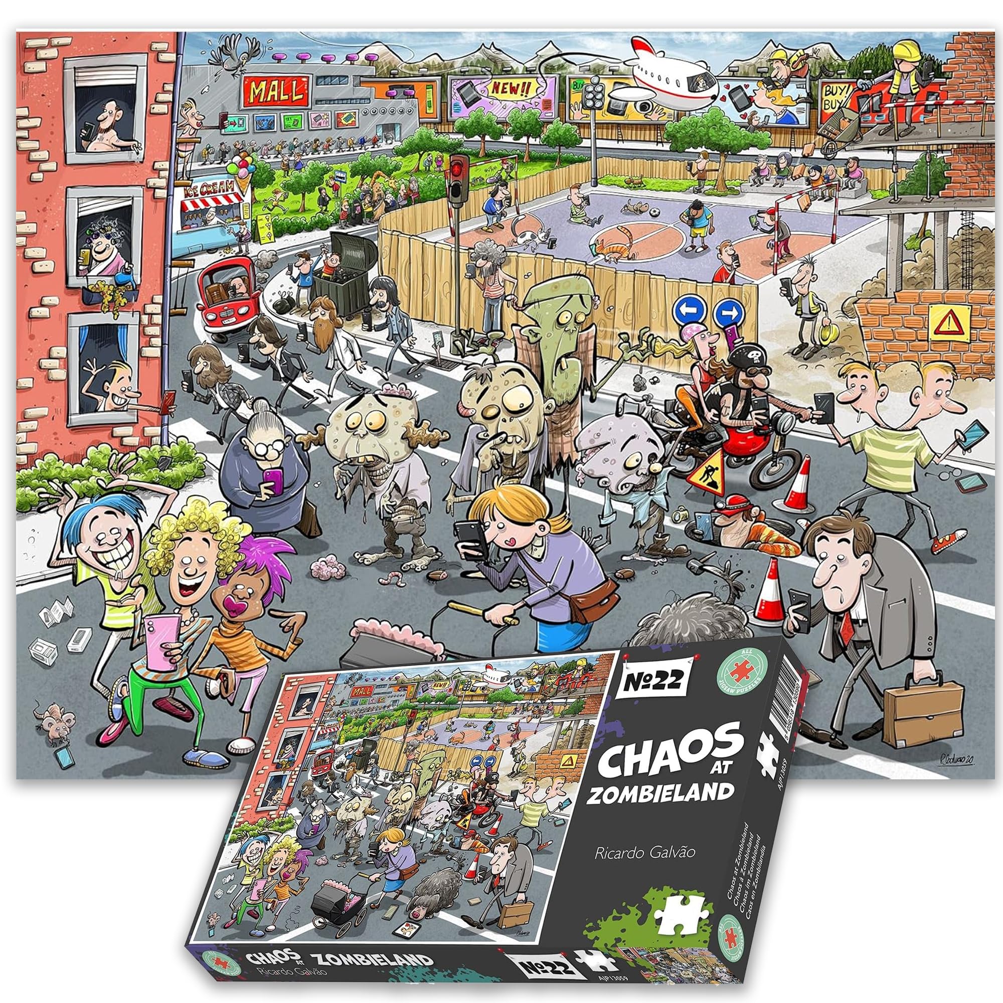Puzzle de 500 pièces pour enfants Halloween – Chaos At Zombieland – Puzzles amusants – Puzzles comiques de dessin animé pour enfants