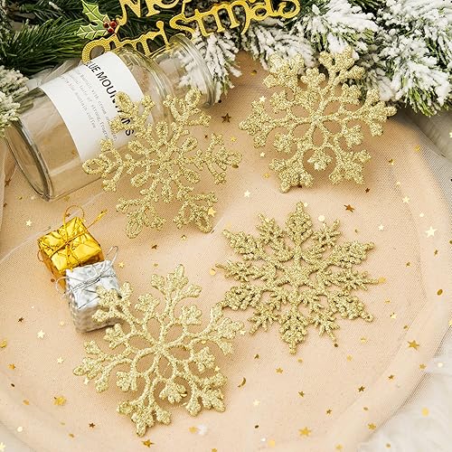 Miniatura 9 de Adornos de plástico de copos de nieve con purpurina de 4.7 pulgadas30 unidades, decoraciones con cuerda de plata para colgar en el árbol de navidad,