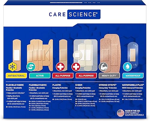 Miniatura 7 de Care Science Paquete de vendajes variados, 300 unidades a granel de varios tamaños, incluye vendas activas, multiusos, impermeables y resistentes.