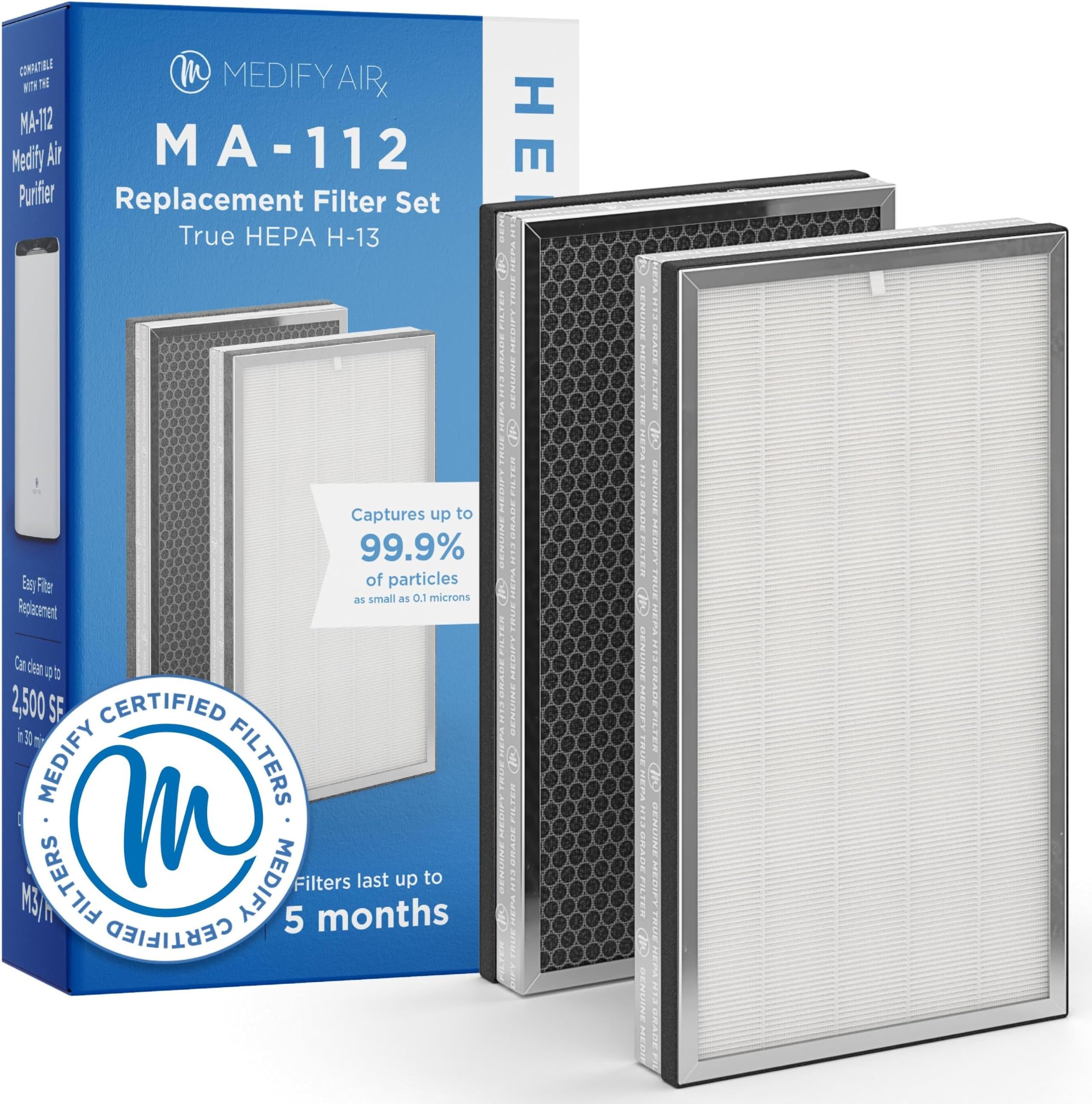 Medify Air MA-112 Replacement Filter | 1 Set of Filters | Medical Grade True HEPA H13 | Two Replacement Filters