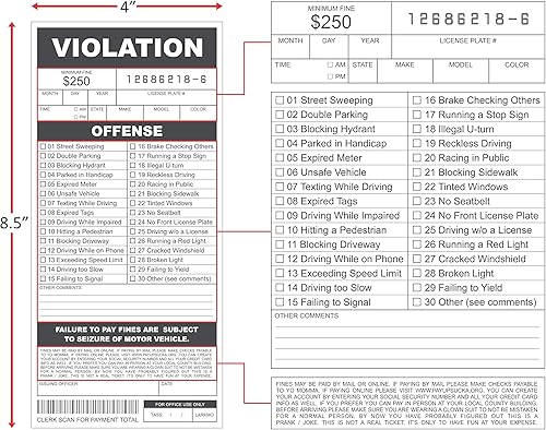 Miniatura 3 de Broma de boletos de estacionamiento falsos cantidad 25 broma de violación de estacionamiento citas divertidas de tráfico policial y seguridad de