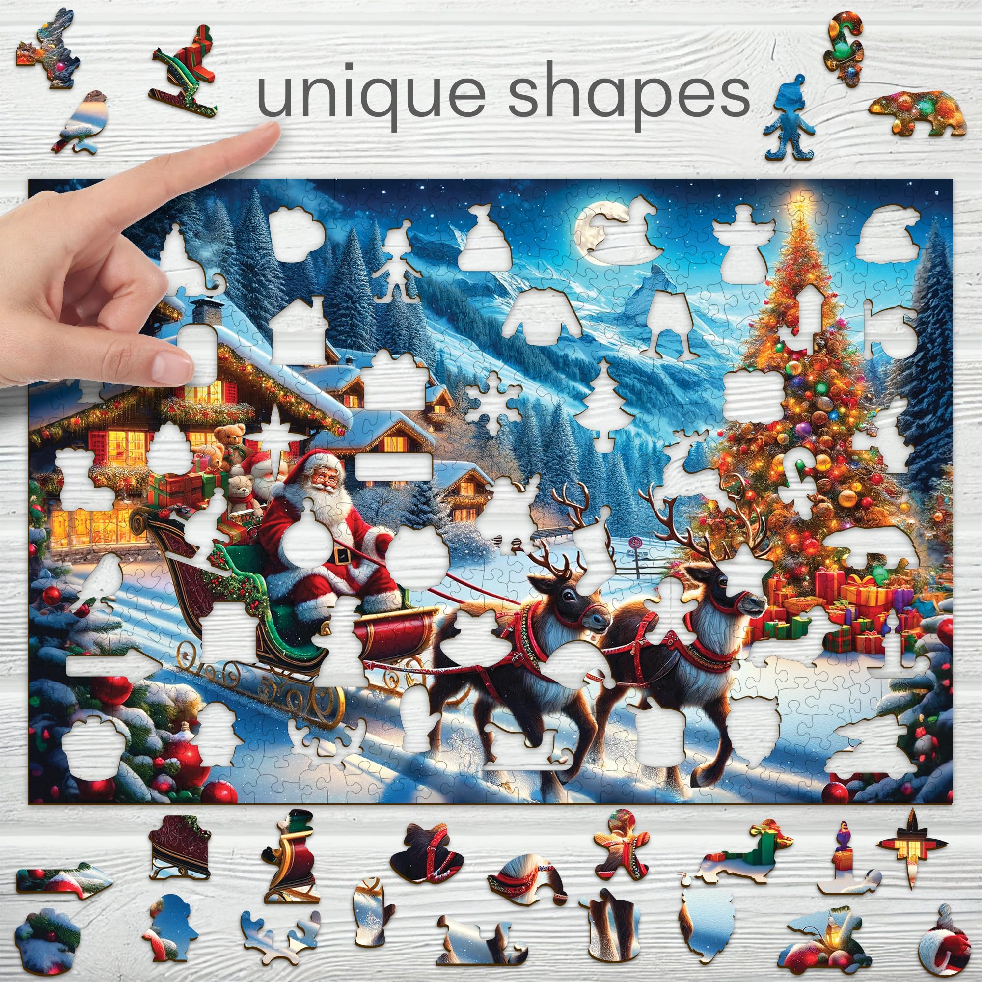 WOODEN.CITY 500 Piece Wooden Christmas Jigsaw Puzzle, Festive Holiday Scene with 50 Unique Figurine Pieces - Image 4