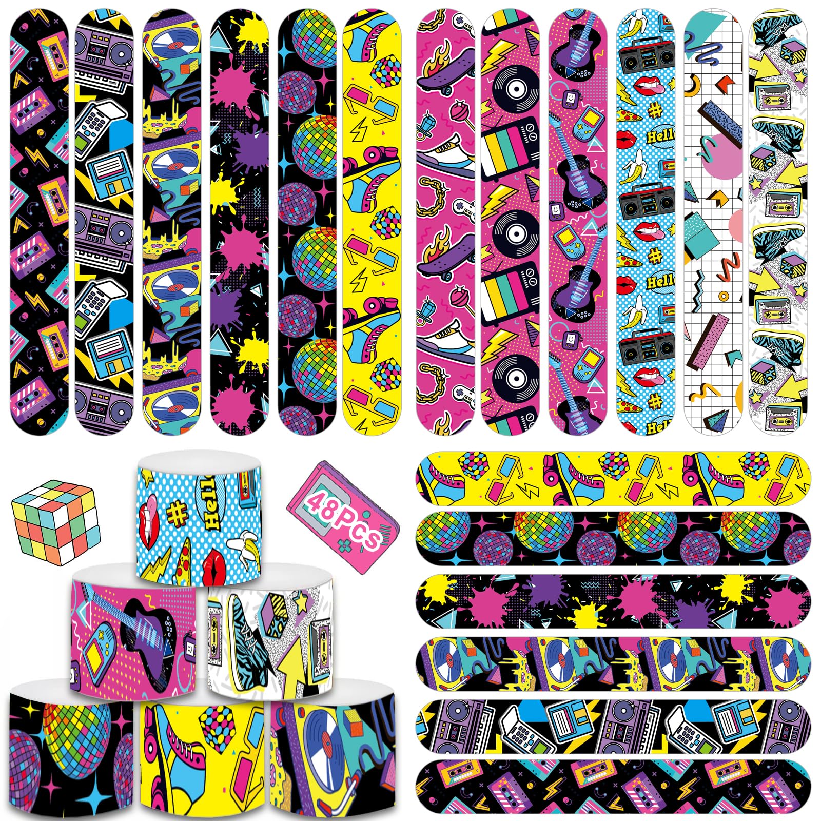 超希少 90s AFFA TRICOLORE PILE WRIST BAND Amazon.com: Viicoor Retro 48PCS Slap Bracelets 80s 90s Snap