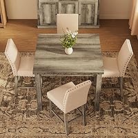 Vista 7 de Juego de mesa de comedor de altura de mostrador para 4, juego de mesa de comedor de granja para 4, mesa de comedor de cocina cuadrada con 4