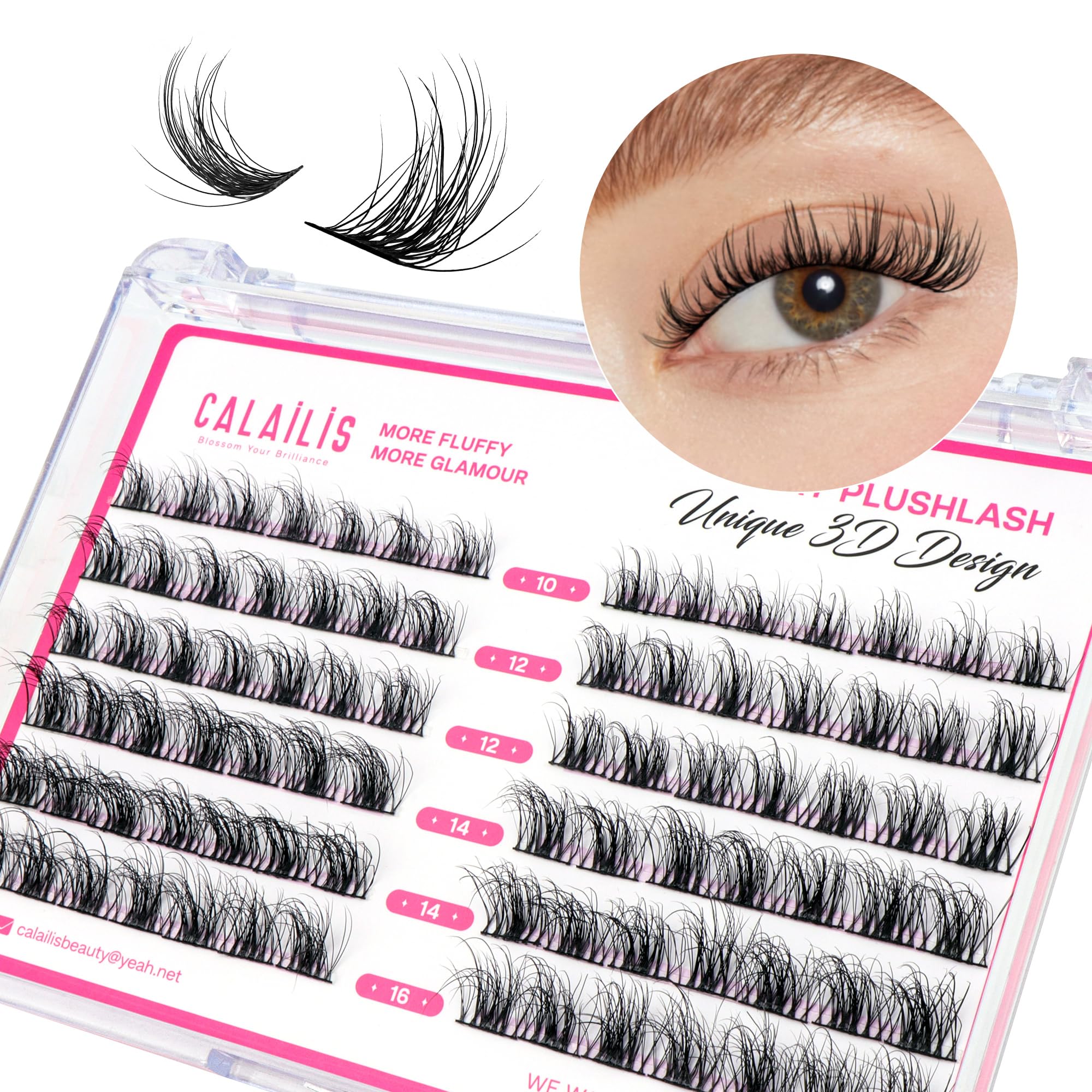 CALAILIS Lash Clusters DIY Eyelash Extensions 84pcs 3D Natural Cluster Lashes Mega Volume Individual Lashes Fluffy Eyelash Clusters(BDD7,D-10-16MIX)